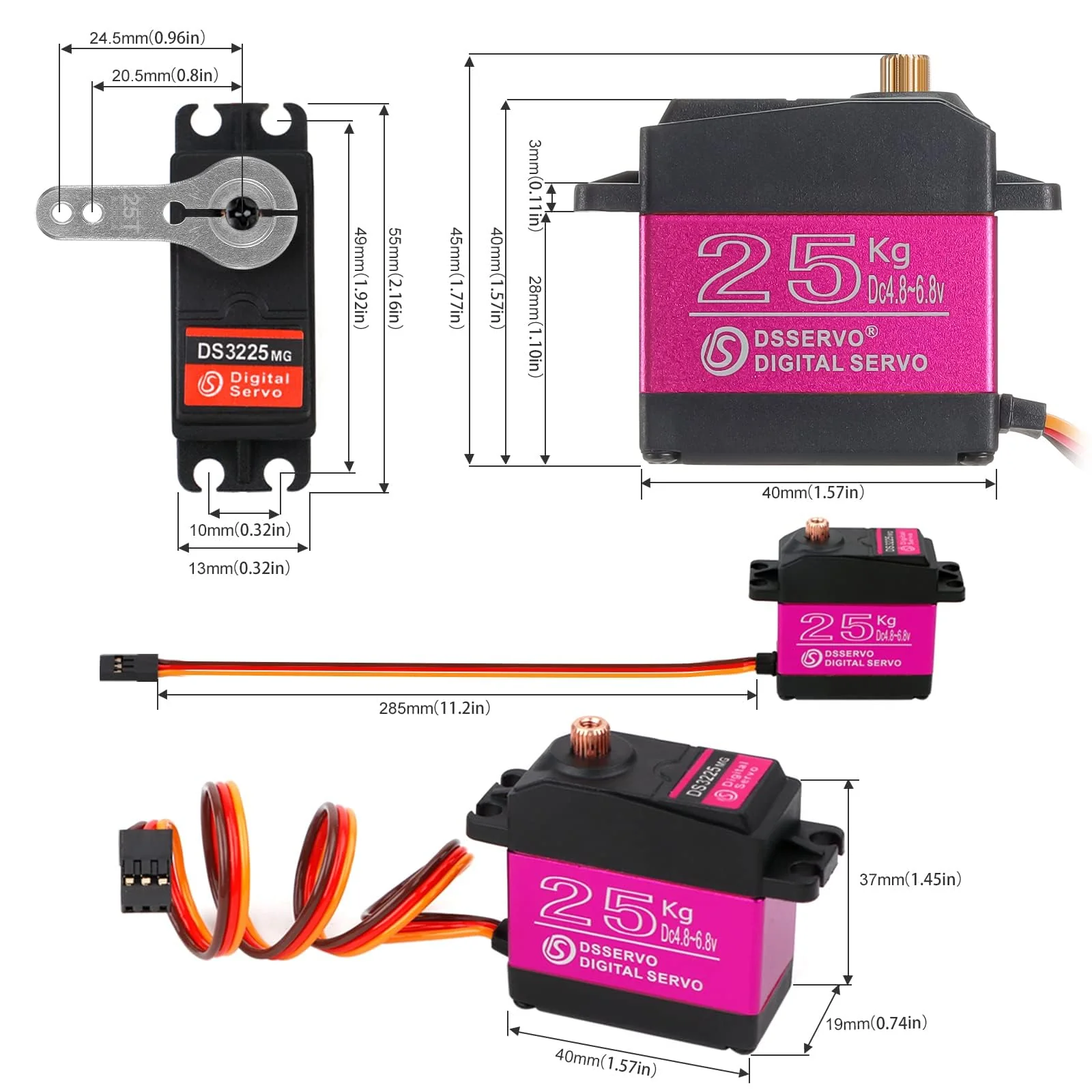 RC Servo 25kg Digital Lenkservo Wasserdicht Servo High Torque Digitale Servo Modellbau Metallgetriebe Servomotor 180° Servos DS3225 für RC Auto Car Roboter 1/10 1/8 - Image 4