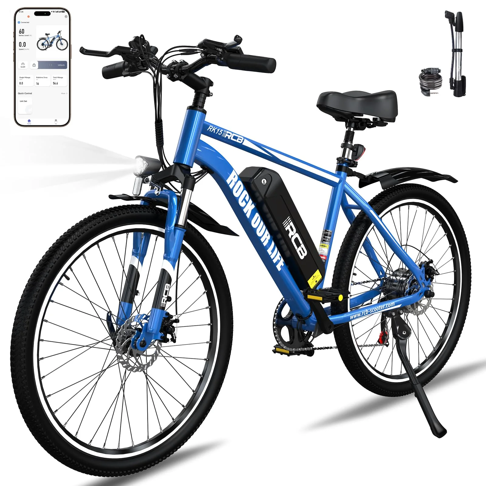 RCB E Bike RK15, Elektrofahrrad 26 Zoll mit 10.4Ah 36V Lithium-Akku，Elektrofahrrad für Erwachsene für Damen und Herren， 7-Gäng, City Electric Bike Reichweite bis zu 35-90Km