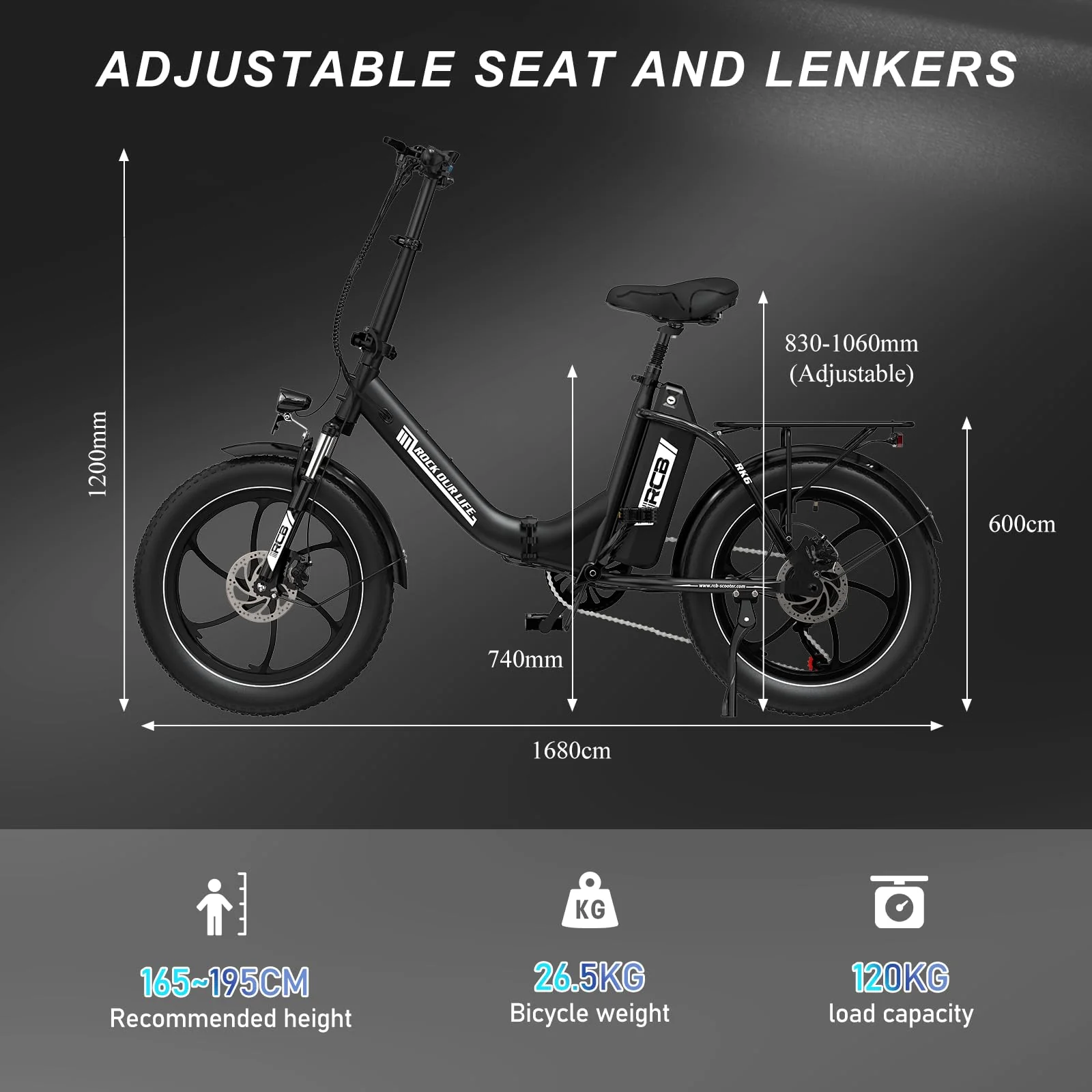 RCB RK6 20" E Bike für Erwachsene, 250W Motor 36V 15.6Ah Akku, 7-Gang,Breitreifen Klappbares E-Bike, Leichtes Elektrofahrrad für Stadtpendler - Image 3
