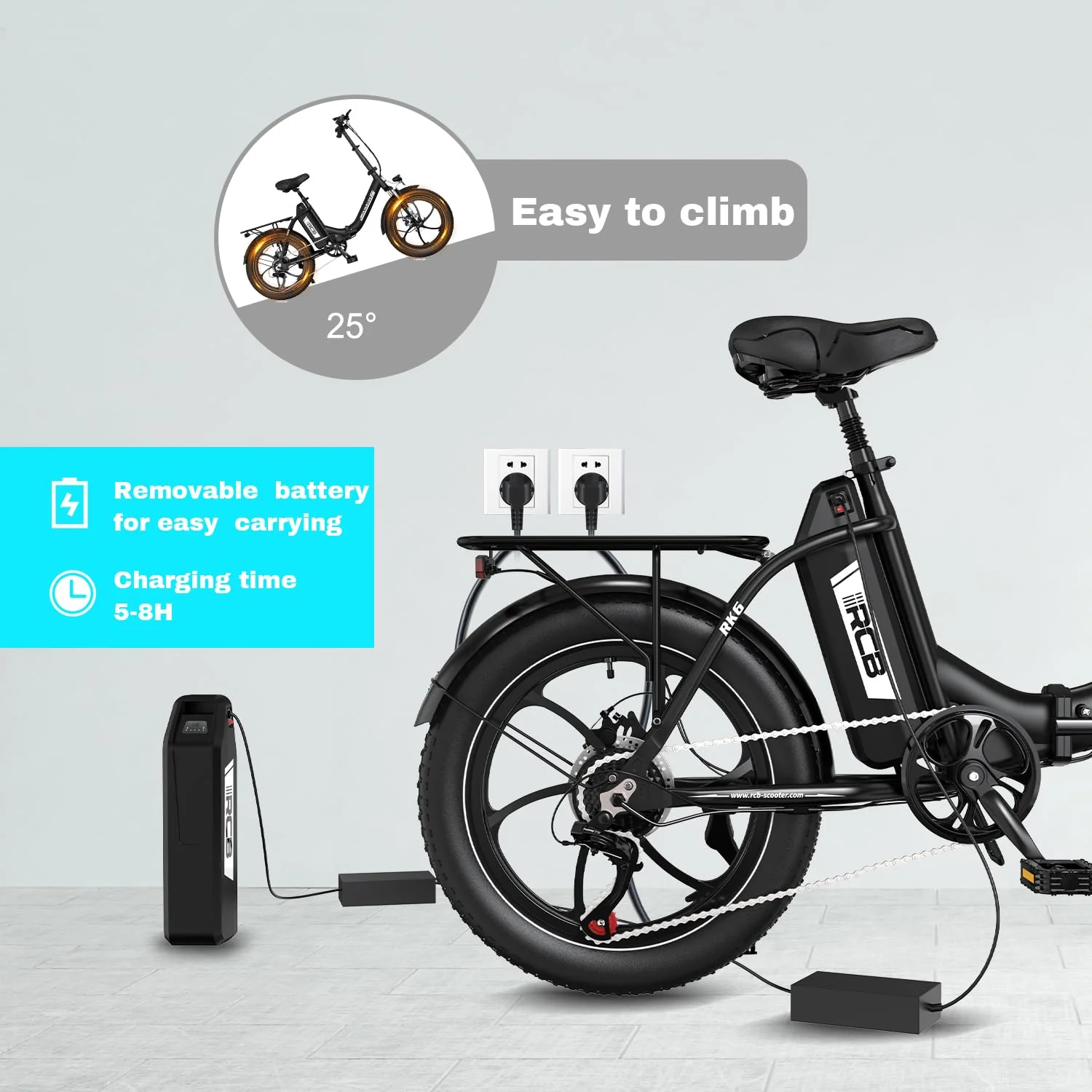 RCB RK6 20" E Bike für Erwachsene, 250W Motor 36V 15.6Ah Akku, 7-Gang,Breitreifen Klappbares E-Bike, Leichtes Elektrofahrrad für Stadtpendler - Image 4