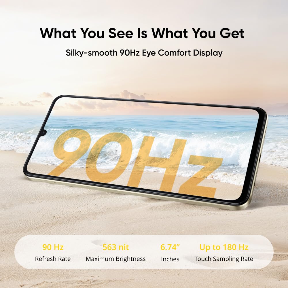 realme Note 70T Smartphone 4+64 GB, 6000mAh Akku, 15W Schnellladung mit 6W Reverse Charge, 24GB Dynamic RAM, 90Hz Augenkomfort-Display, 300% Ultra-Lautstärke, Golden - Image 4