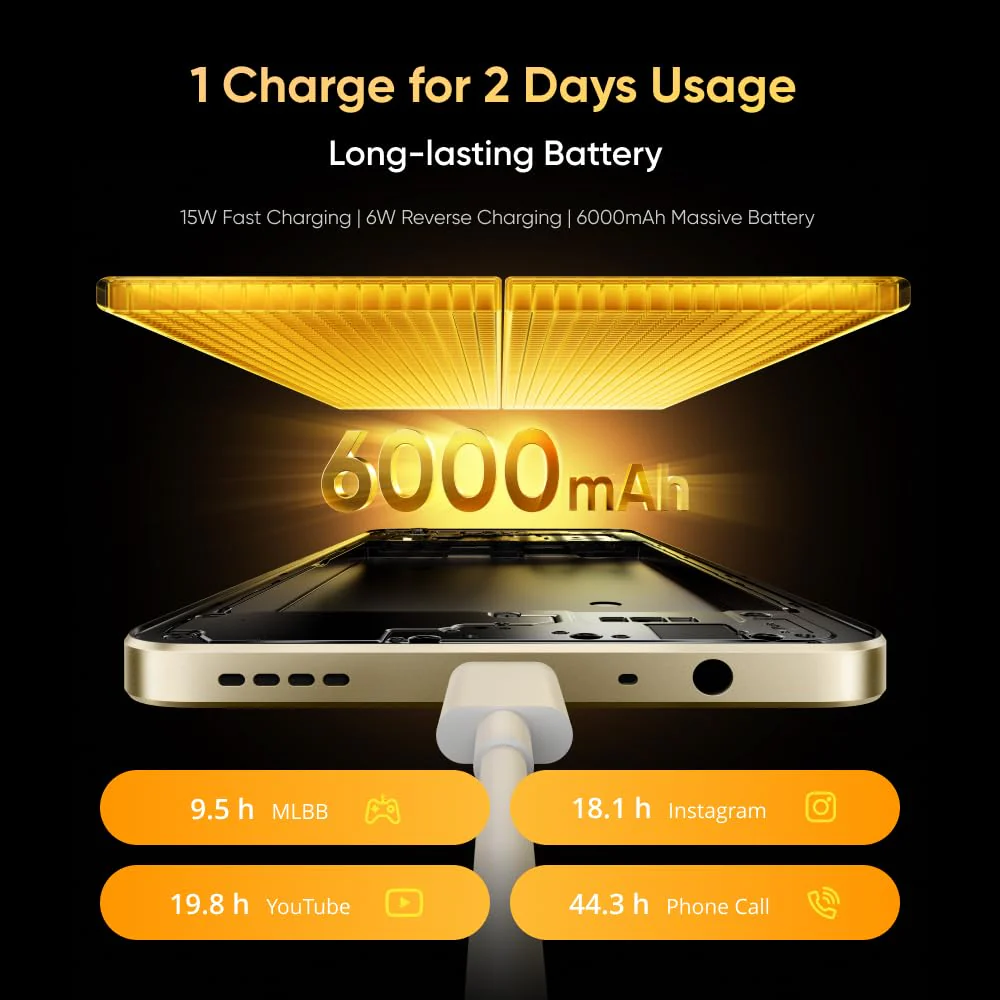 realme Note 70T Smartphone 4+64 GB, 6000mAh Akku, 15W Schnellladung mit 6W Reverse Charge, 24GB Dynamic RAM, 90Hz Augenkomfort-Display, 300% Ultra-Lautstärke, Golden - Image 8