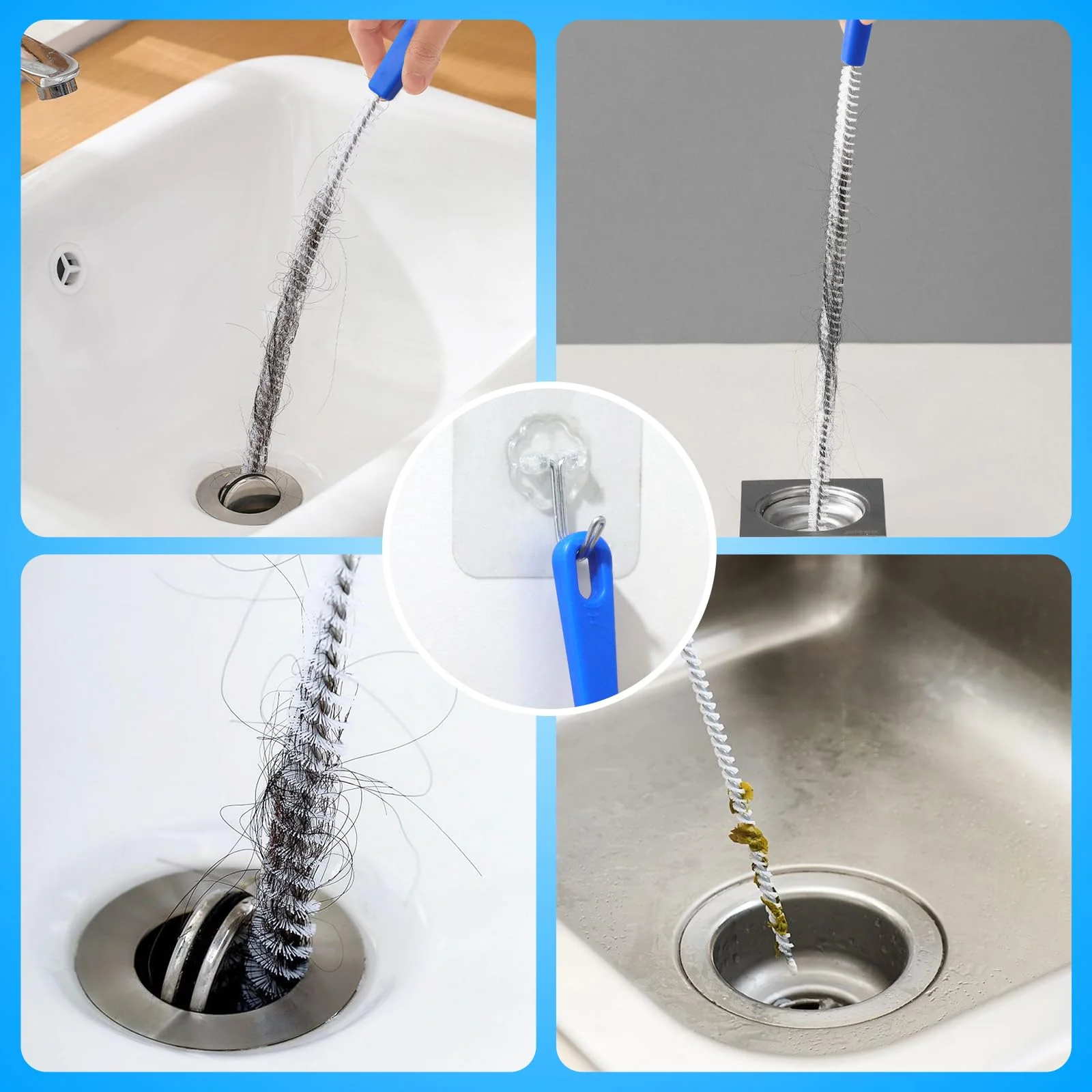 Redamancy Abflussreiniger Spirale, Doppelkopf-Rohrreinigungsbürste Edelstahl-Kanalreiniger, Abfluss Bürste, Abflussreiniger Sticks, Flexible Reinigungsbürste für Rohre für breite Rohre, Kanäle, Usw