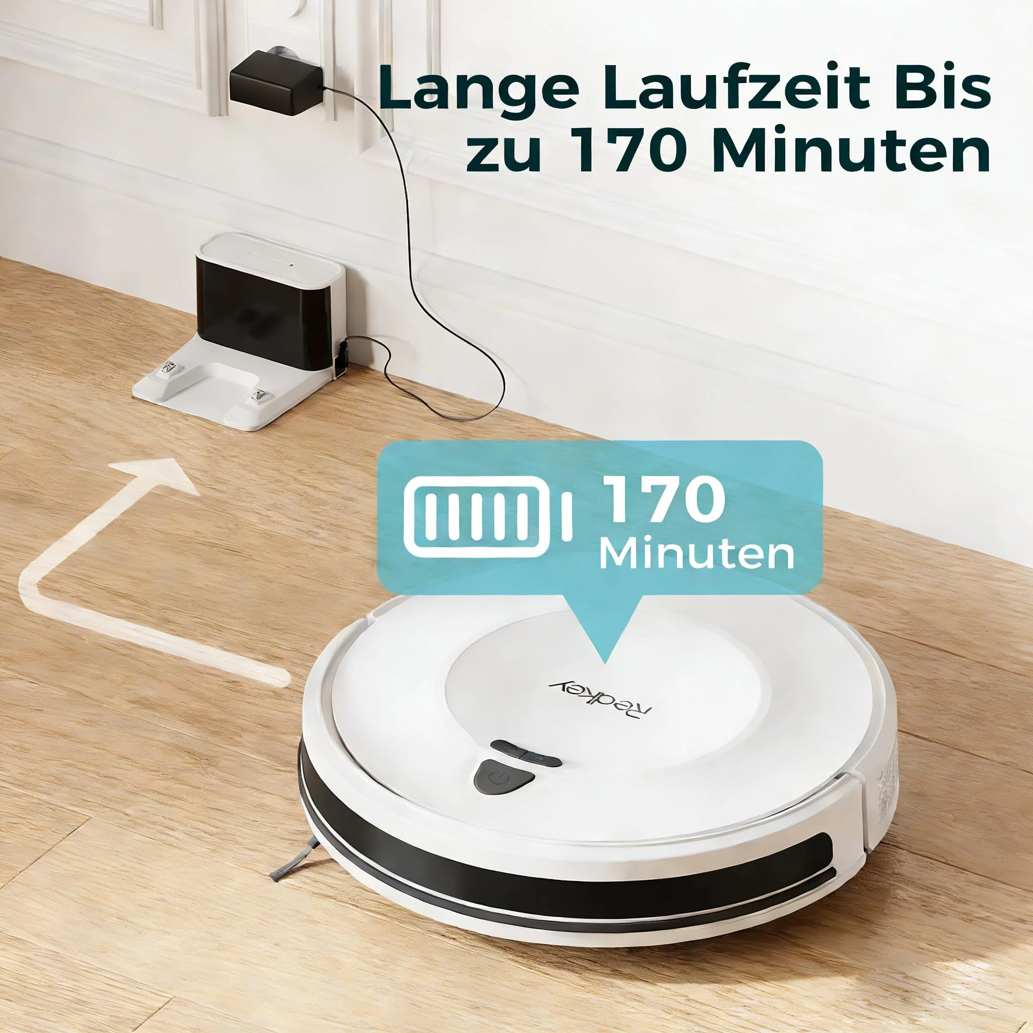 Redkey E6 Saugroboter mit 7000 Pa Saugkraft, Dynamische Navigation, Bis zu 170 Min Laufzeit, Roboterstaubsauger mit Ladestation, Fernbedienung und APP, Ideal für Tierhaare,Teppich,Hartboden - Image 5