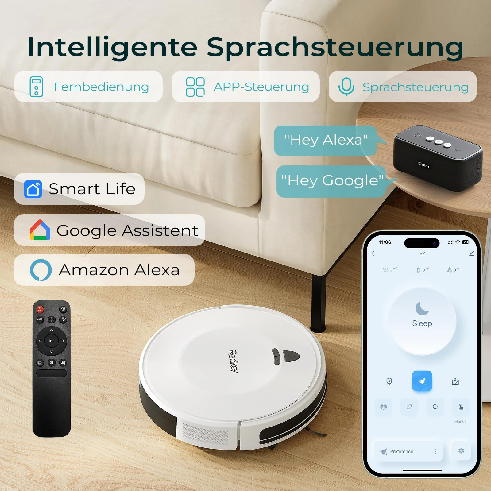 Redkey E6 Saugroboter mit 7000 Pa Saugkraft, Dynamische Navigation, Bis zu 170 Min Laufzeit, Roboterstaubsauger mit Ladestation, Fernbedienung und APP, Ideal für Tierhaare,Teppich,Hartboden - Image 6