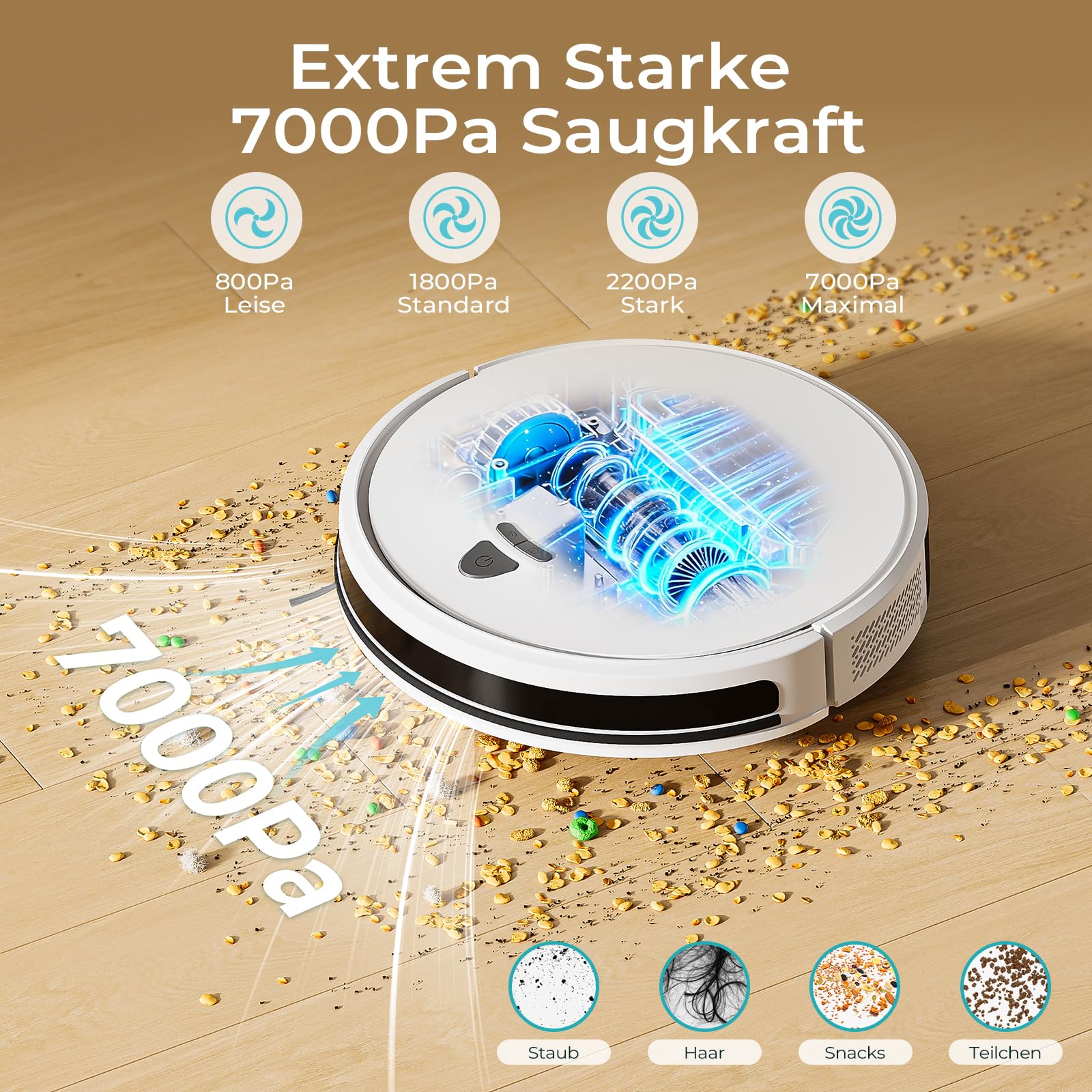 Redkey E6 Saugroboter mit 7000 Pa Saugkraft, Dynamische Navigation, Bis zu 170 Min Laufzeit, Roboterstaubsauger mit Ladestation, Fernbedienung und APP, Ideal für Tierhaare,Teppich,Hartboden - Image 8