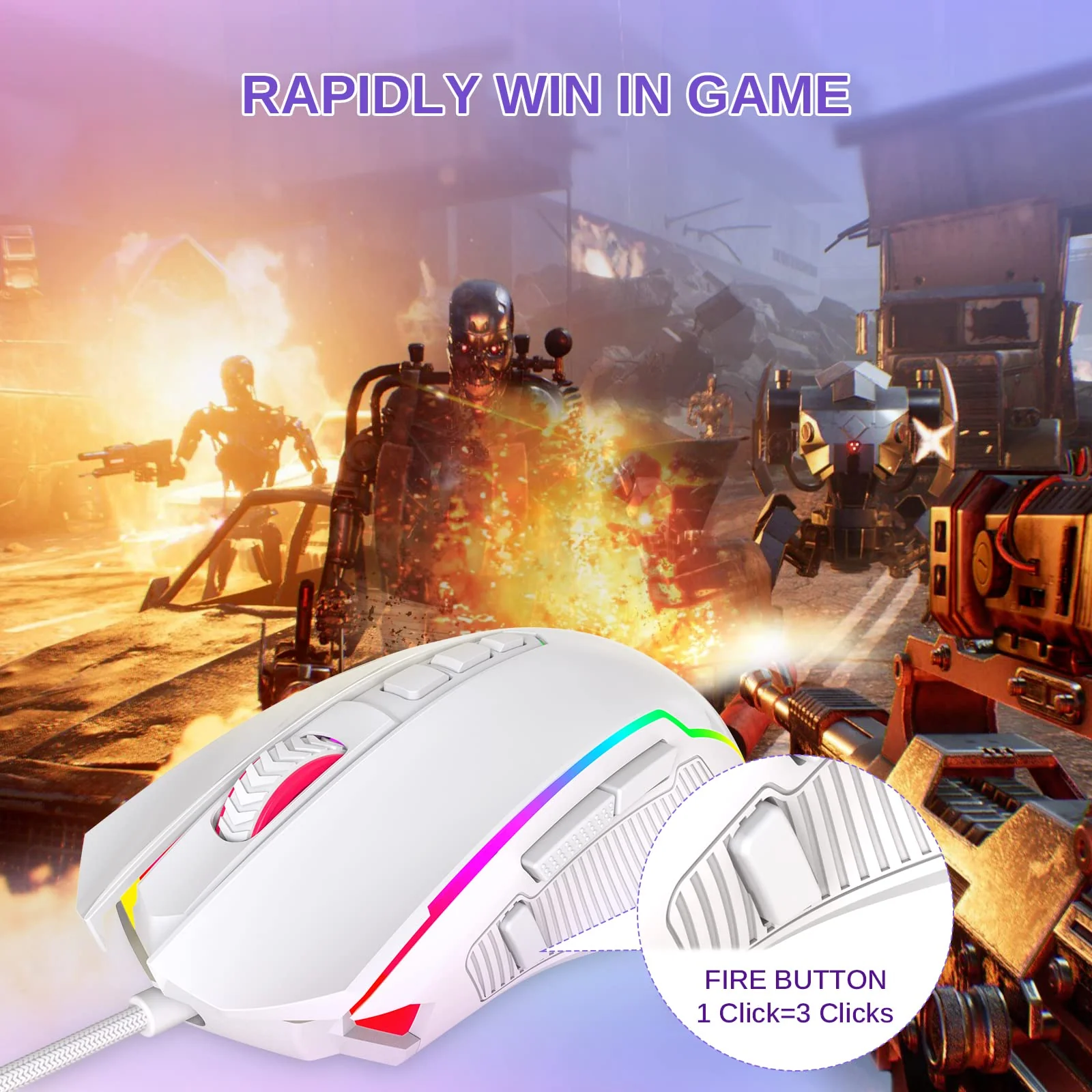 Redragon Gaming Maus, Gaming Mouse mit RGB und Einstellbar 8000 DPI, Maus mit 9 programmierbare Tasten und Feuertaste, RGB Gaming Maus mit ergonomisches Design für MMO/FPS/PC/Windows/Mac, Weiß - Image 8