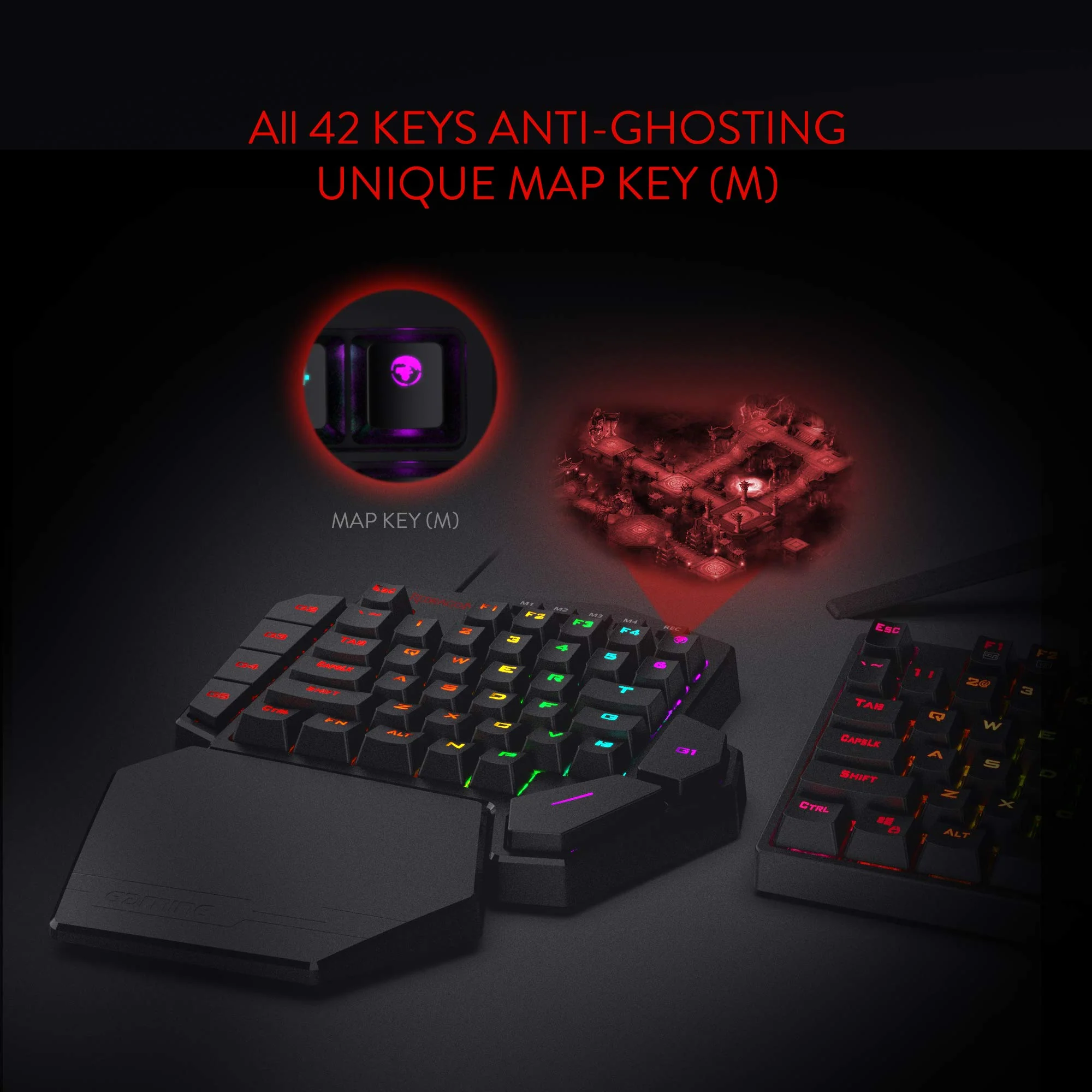 Redragon K585 DITI Einhand RGB Mechanische Gaming-Tastatur, Blaue Schalter, Typ-C Professionelle Gaming-Tastatur mit 7 Integrierten Makrotasten, Abnehmbare Handgelenkstütze, 42 Tasten
