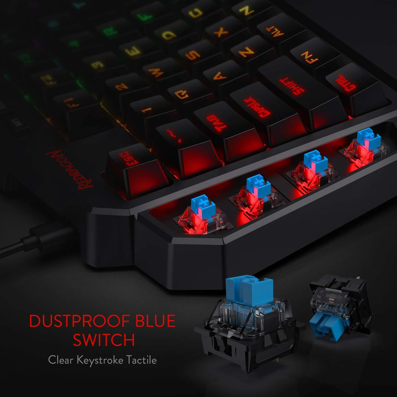 Redragon K585 DITI Einhand RGB Mechanische Gaming-Tastatur, Blaue Schalter, Typ-C Professionelle Gaming-Tastatur mit 7 Integrierten Makrotasten, Abnehmbare Handgelenkstütze, 42 Tasten - Image 13