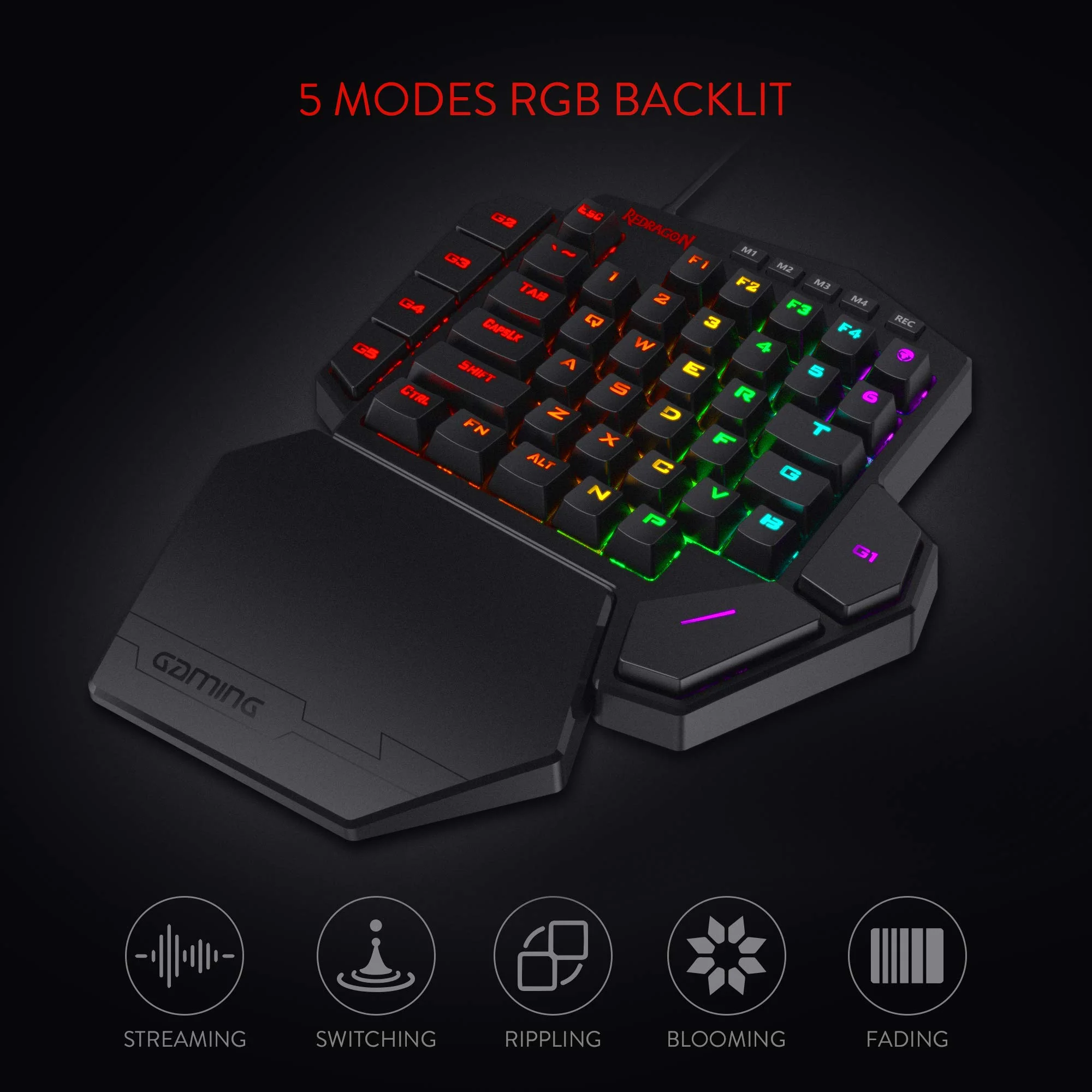 Redragon K585 DITI Einhand RGB Mechanische Gaming-Tastatur, Blaue Schalter, Typ-C Professionelle Gaming-Tastatur mit 7 Integrierten Makrotasten, Abnehmbare Handgelenkstütze, 42 Tasten - Image 5