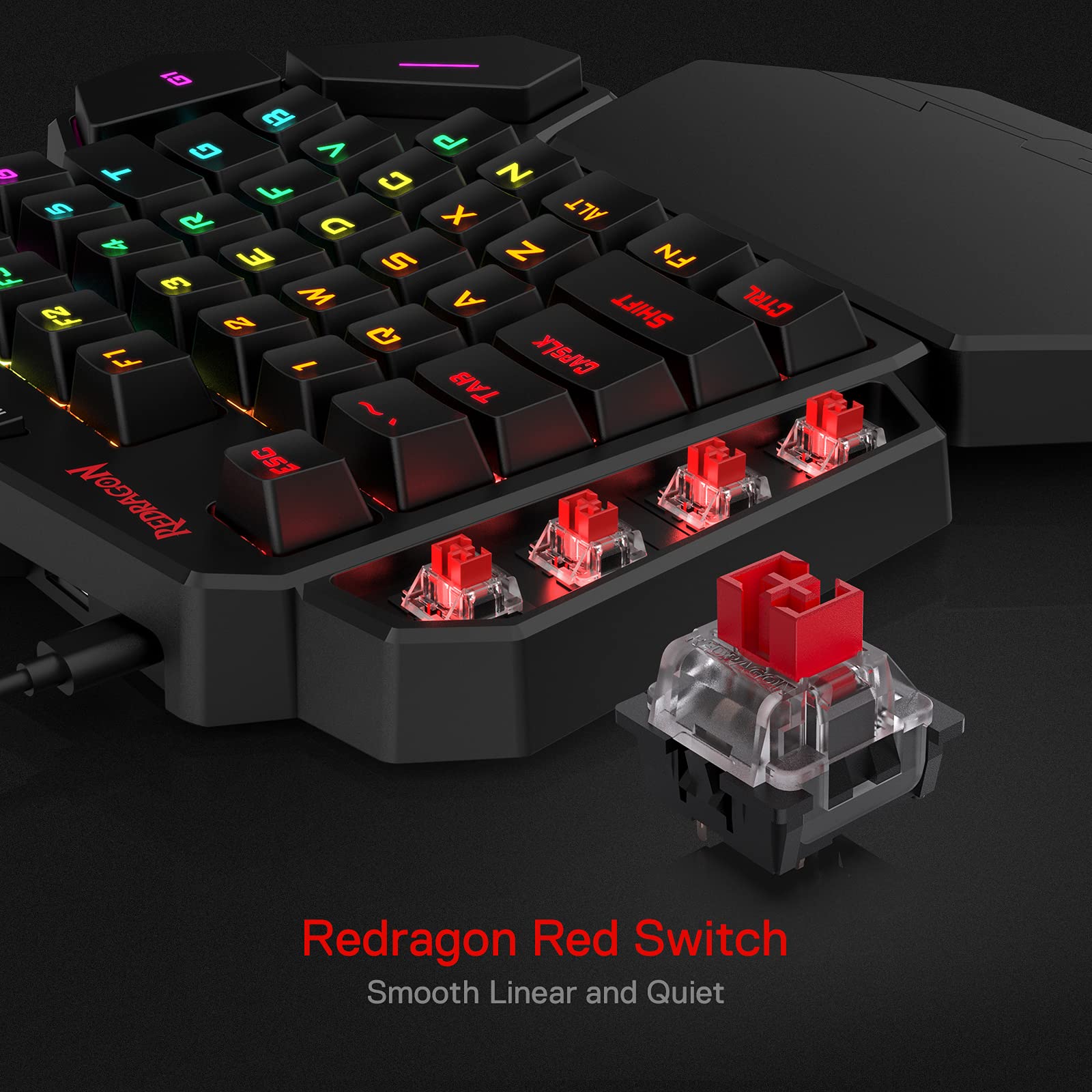 Redragon K585 DITI Einhand RGB Mechanische Gaming-Tastatur, Rote Schalter, Typ-C Professionelle Gaming-Tastatur mit 7 Integrierten Makrotasten, Abnehmbare Handgelenkstütze, 42 Tasten - Image 6