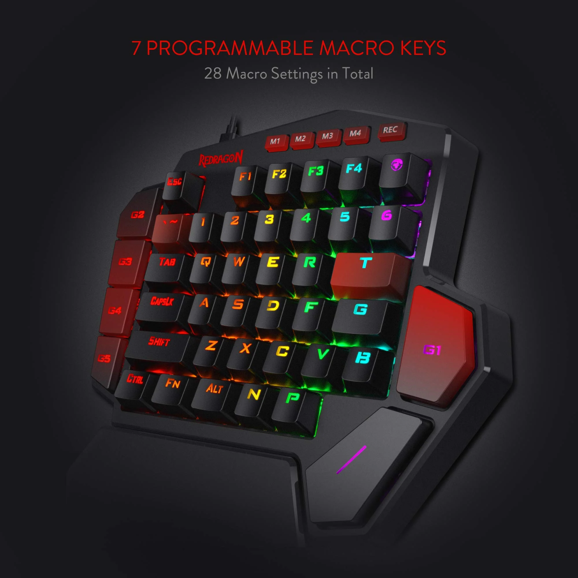 Redragon K585 DITI Einhand RGB Mechanische Gaming-Tastatur, Rote Schalter, Typ-C Professionelle Gaming-Tastatur mit 7 Integrierten Makrotasten, Abnehmbare Handgelenkstütze, 42 Tasten - Image 9