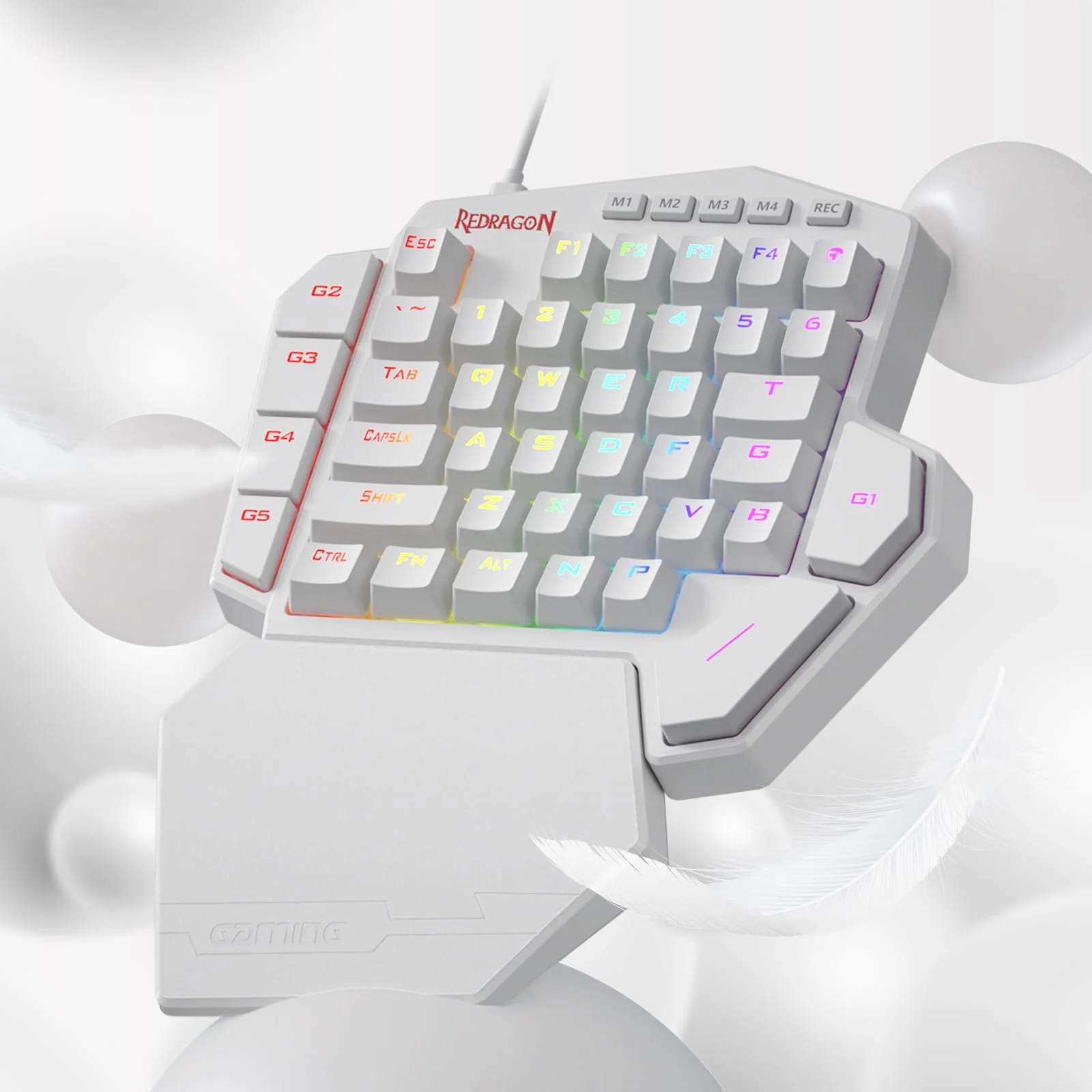 Redragon K585 DITI Einhändige mechanische RGB-Gaming-Tastatur, Typ-C-Profi-Gaming-Tastatur mit 7 integrierten Makrotasten, abnehmbare Handballenauflage, 42 Tasten (weiß, Blauer Schalter) - Image 2