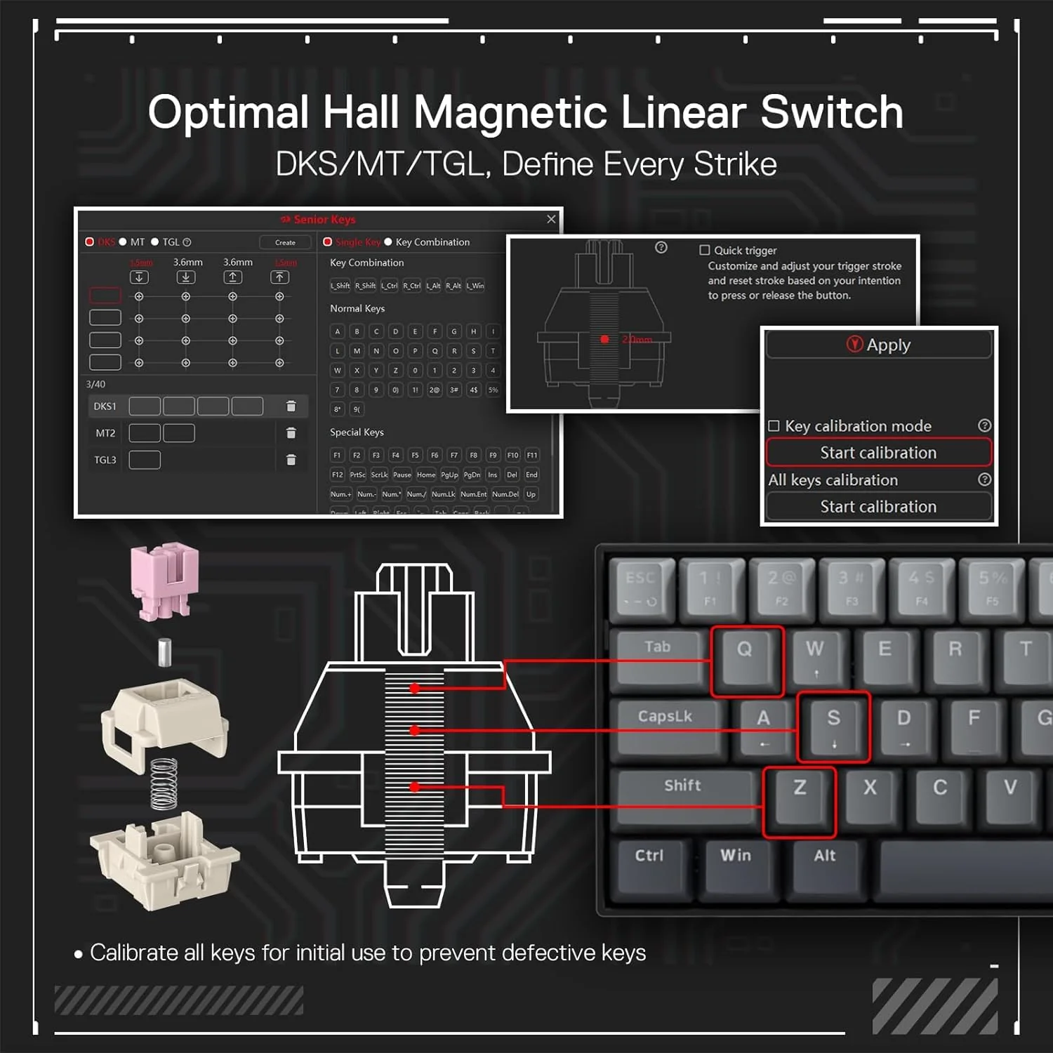 Redragon K617 Schneller Auslöser Gaming Tastatur, 60% Kabelgebundene mechanische Tastatur mit 61 Tasten, Spezieller Magnetschalter, Betätigungspunkt einstellbar, 8K-Hz-Abfragerate, Grau