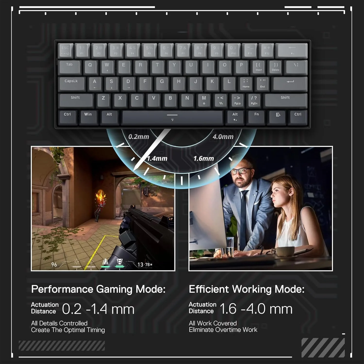 Redragon K617 Schneller Auslöser Gaming Tastatur, 60% Kabelgebundene mechanische Tastatur mit 61 Tasten, Spezieller Magnetschalter, Betätigungspunkt einstellbar, 8K-Hz-Abfragerate, Grau - Image 10
