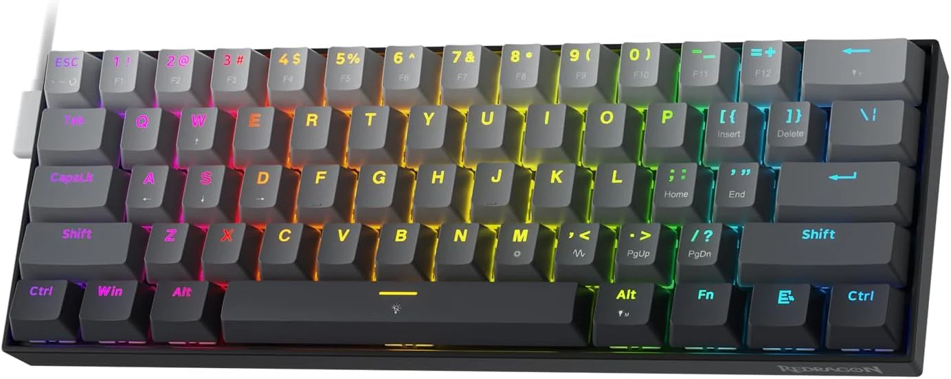 Redragon K617 Schneller Auslöser Gaming Tastatur, 60% Kabelgebundene mechanische Tastatur mit 61 Tasten, Spezieller Magnetschalter, Betätigungspunkt einstellbar, 8K-Hz-Abfragerate, Grau - Image 2