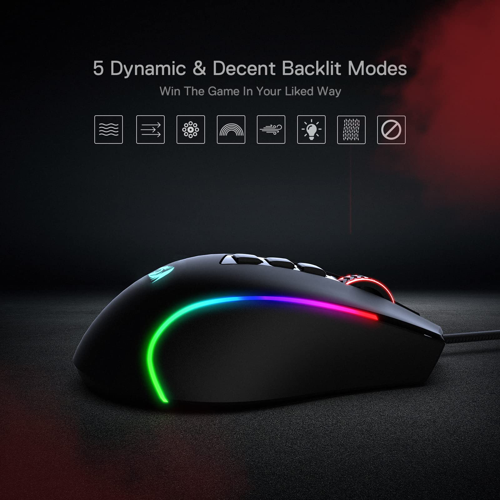 Redragon M612 Predator RGB Gaming Maus, 8000 DPI kabelgebundene optische Maus mit 11 programmierbaren Tasten & 5 Hintergrundbeleuchtungsmodi, Software unterstützt DIY Keybinds Rapid - Image 2