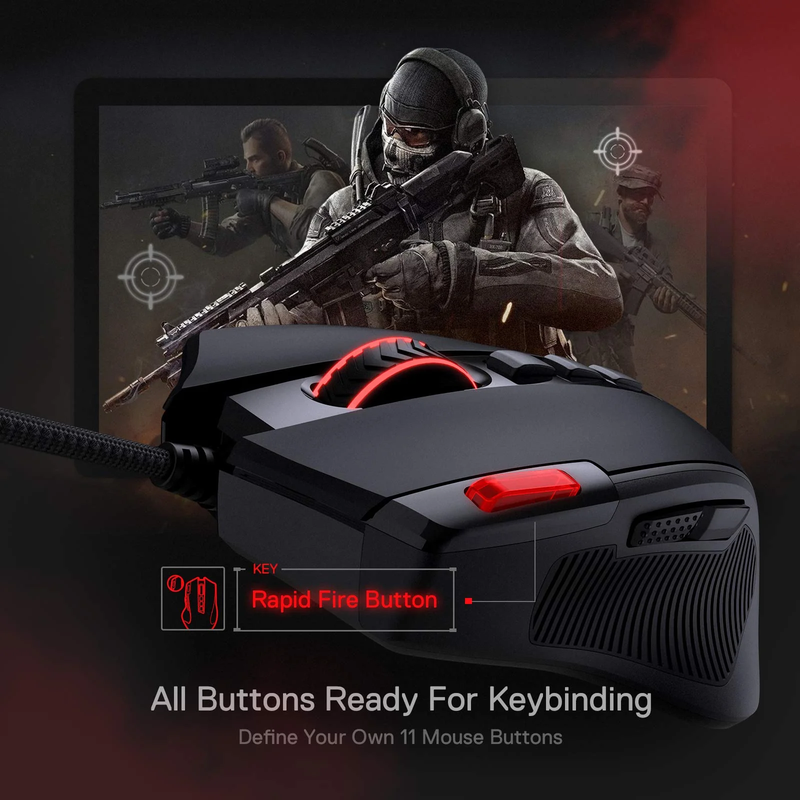 Redragon M612 Predator RGB Gaming Maus, 8000 DPI kabelgebundene optische Maus mit 11 programmierbaren Tasten & 5 Hintergrundbeleuchtungsmodi, Software unterstützt DIY Keybinds Rapid - Image 7