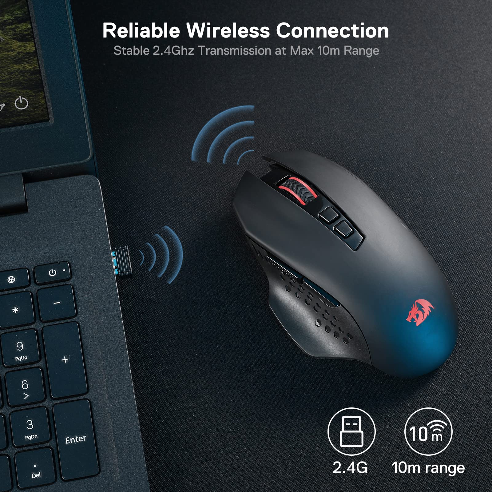 Redragon M656 Gainer Kabellose Gaming Maus, 4000 DPI 2.4Ghz Maus mit 5 DPI Stufen, 7 Makrotasten, rote LED Hintergrundbeleuchtung & Pro Software/Laufwerk unterstützt, für PC/Mac/Laptop - Image 7