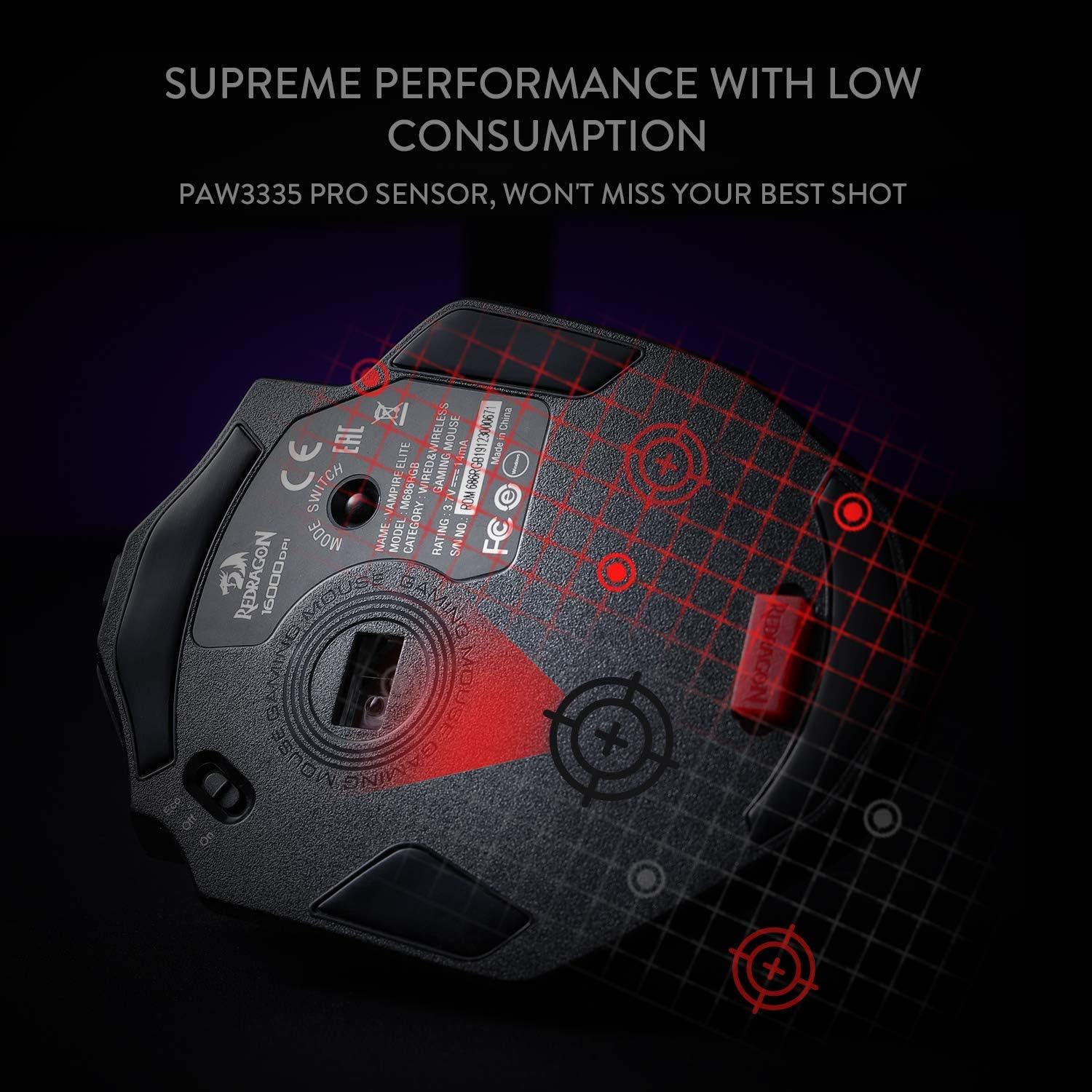 Redragon M686 Vampire Elite Kabellose Gaming Maus, 16000 DPI Kabelgebunde/Kabellose Maus mit Professionellem Sensor, 45-Stunden-Dauerleistung, Anpassbarem Makro und RGB-Hintergrundbeleuchtung - Image 5