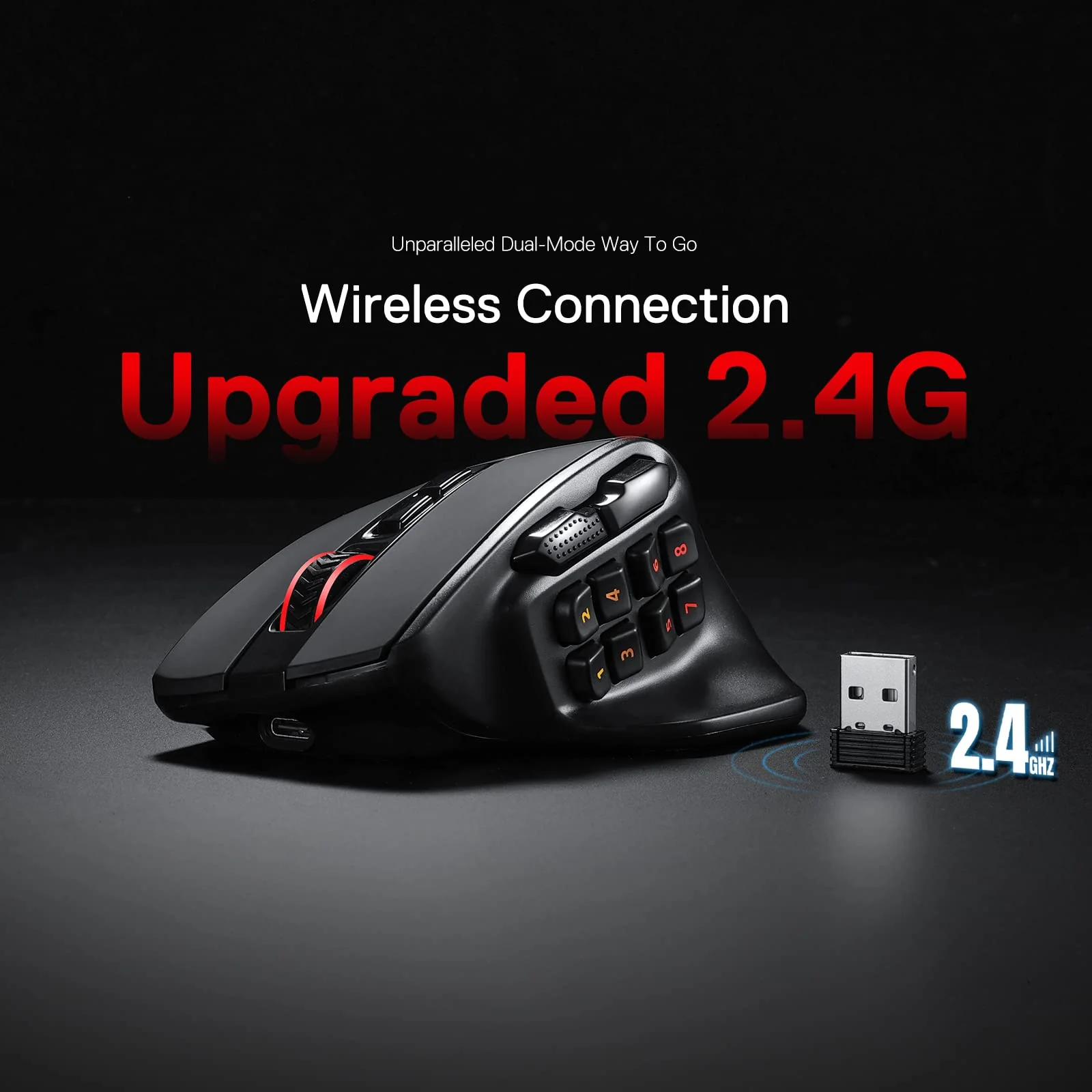 Redragon M811 Pro Wireless MMO Gaming Maus, 15 Programmierbare Tasten, RGB-Maus, 10 Seitlichen Makrotasten, Software Unterstützt DIY Tastaturbelegungen & Hintergrundbeleuchtung - Image 3