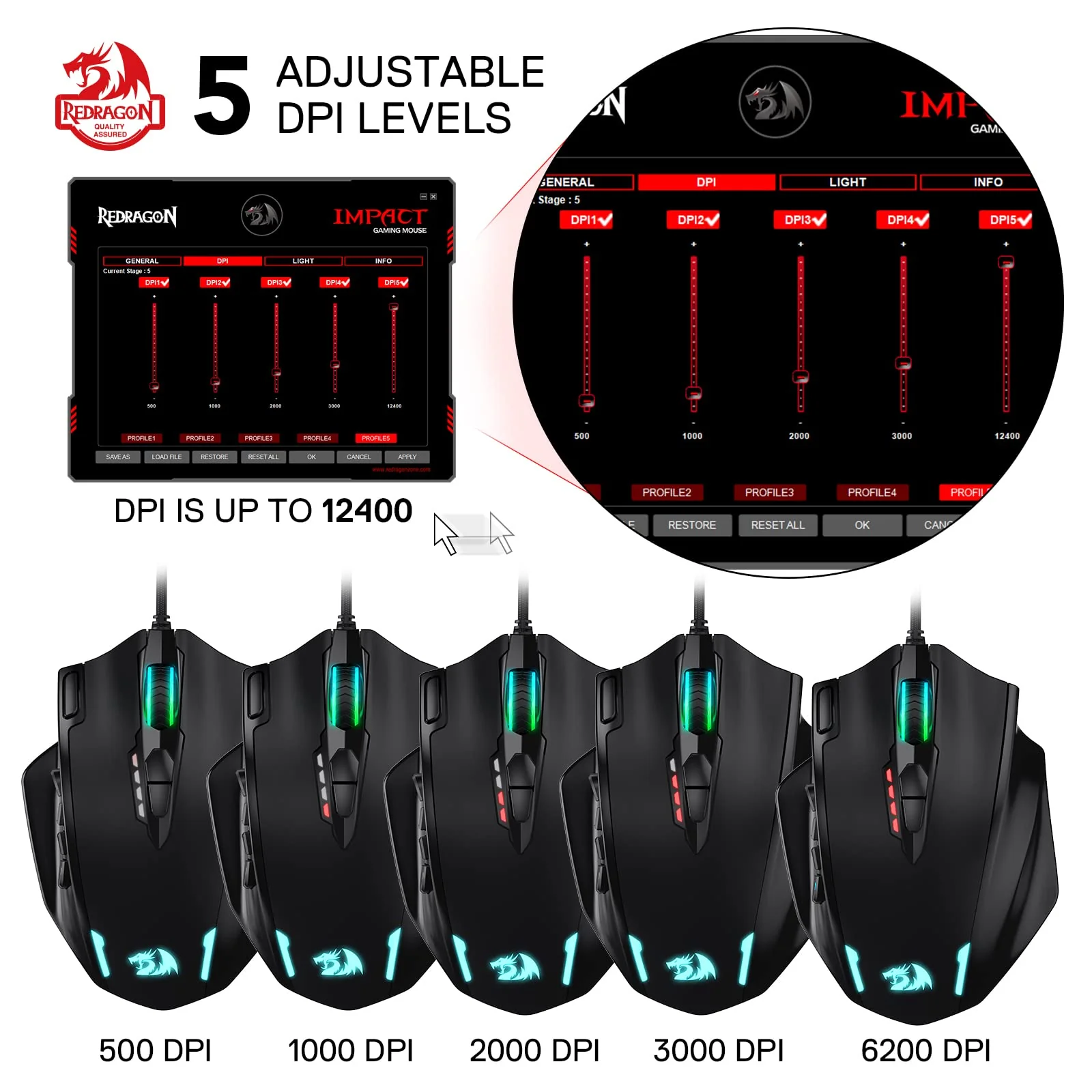 Redragon M908 Impact RGB LED MMO Maus mit Seitentasten, optische kabelgebundene Gaming-Maus mit 12.400DPI, hohe Präzision, 20 programmierbare Maustasten - Image 6
