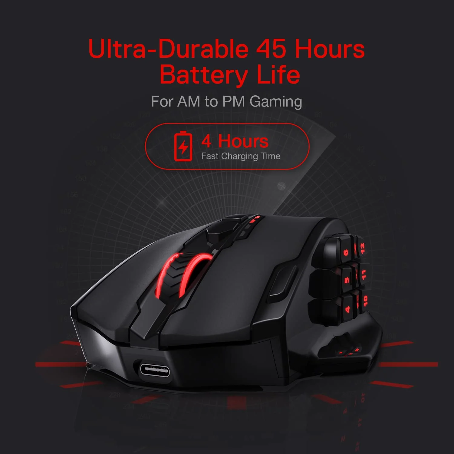 Redragon M913 Impact Elite Wireless Gaming Maus, 16000 DPI Verkabelte/Kabellose RGB Maus mit 20 Programmierbaren Tasten, 45 Std. Batteriebetrieb und Optischem Pro-Sensor, 12 Seitentasten MMO-Maus - Image 4