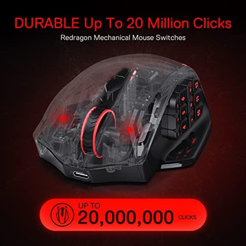 Redragon M913 Impact Elite Wireless Gaming Maus, 16000 DPI Verkabelte/Kabellose RGB Maus mit 20 Programmierbaren Tasten, 45 Std. Batteriebetrieb und Optischem Pro-Sensor, 12 Seitentasten MMO-Maus - Image 5