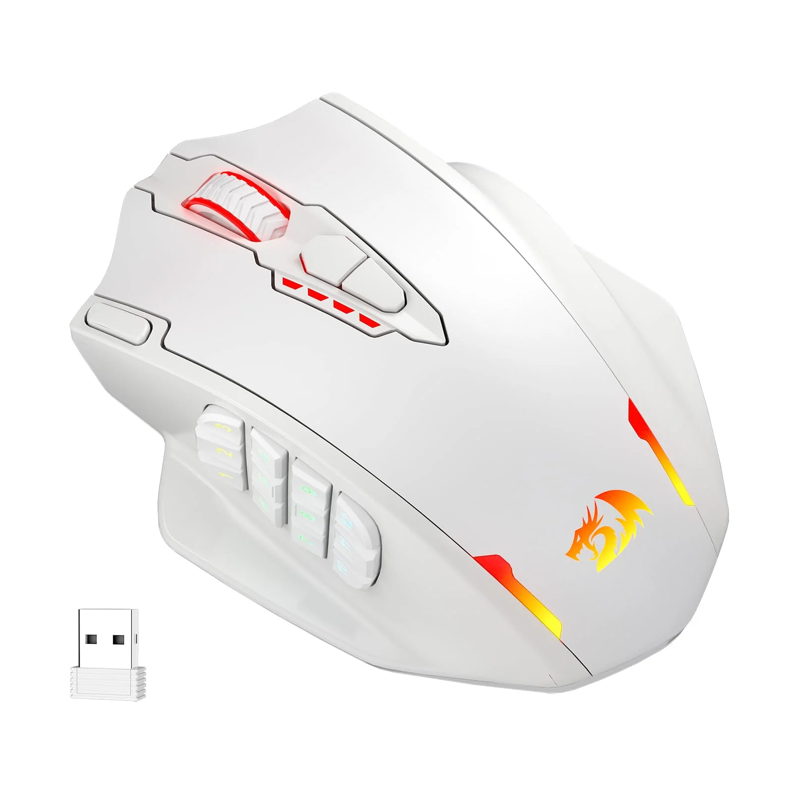 Redragon M913 kabellose Gaming-Maus, 16.000 DPI kabelgebundene/kabellose RGB-Maus mit 16 programmierbaren Tasten, 45-Stunden-Akku und professionellem Sensor, 12 seitliche Tasten, MMO-Maus, Weiß - Image 5