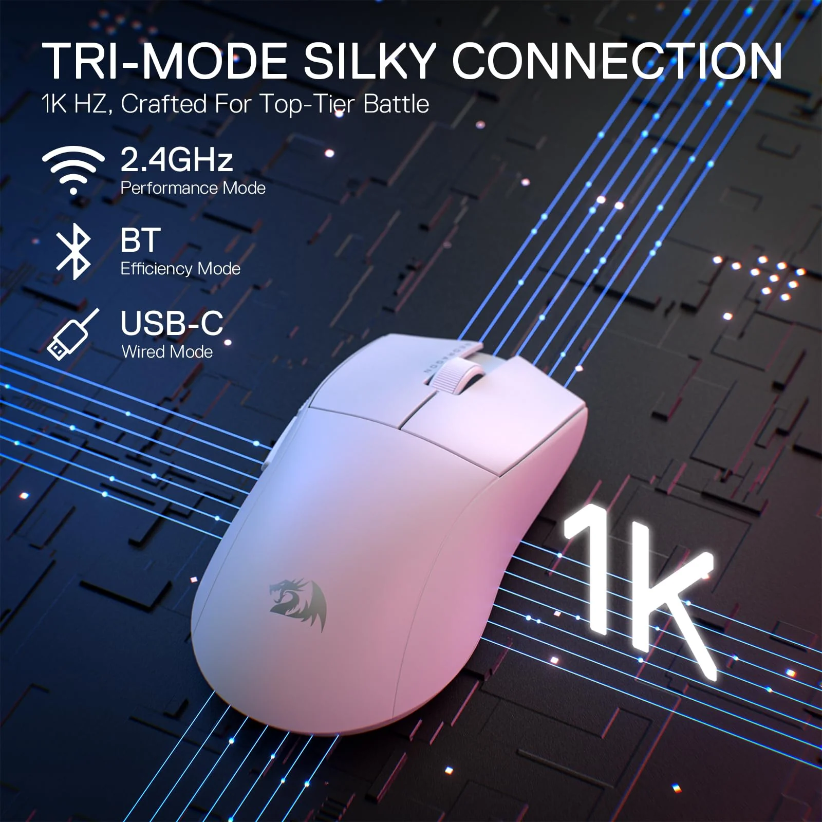 Redragon M916 PRO 3-Modus Wireless Gaming Maus, 49G Ultra-Leicht 26K DPI Maus mit Ergonomischem Natürlichem Griff, Voll Programmierbare Tasten, Software Unterstützt DIY Tastenbelegungen & DPI - Image 6