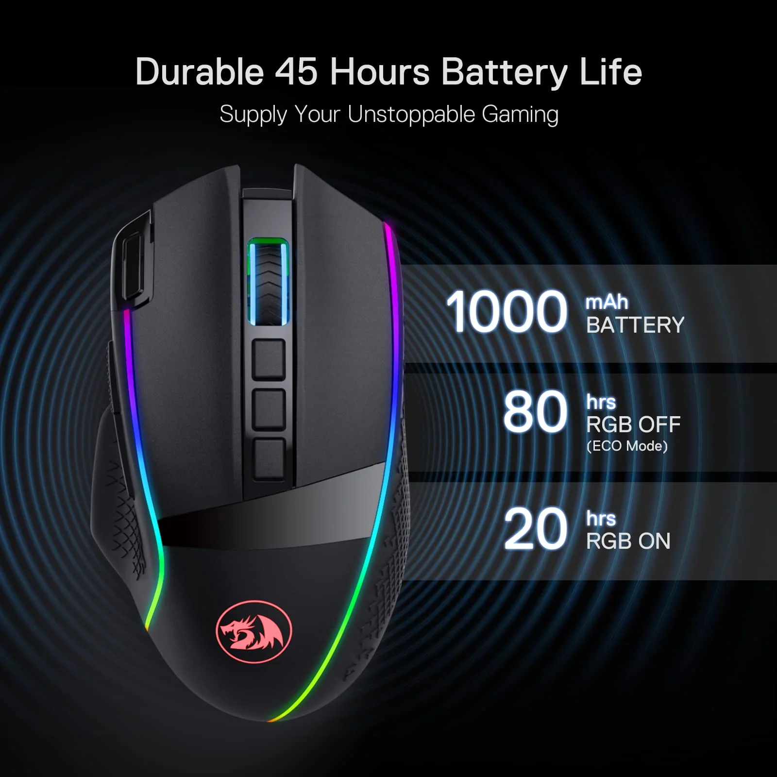 Redragon M991 kabellose Gaming-Maus, 19000 DPI kabelgebundene/drahtlose Maus mit Schnellfeuertaste, 9 Makro-Tasten, 45-Stunden-Dauerleistung und RGB-Hintergrundbeleuchtung für PC/Mac/Laptop - Image 14