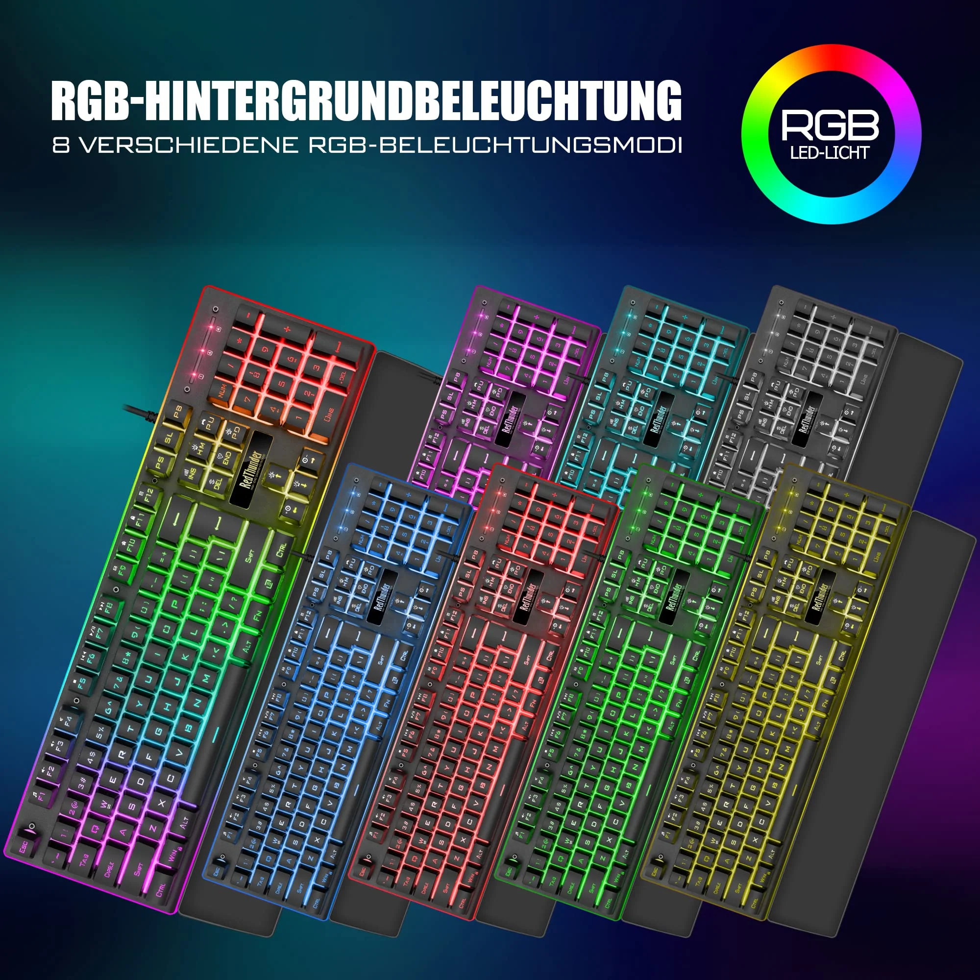 RedThunder K10 Gaming Tastatur und Maus Set, QWERTZ DE-Layout, Metallplatte und Handballenauflager,RGB-Hintergrundbeleuchtung und 7D mit Ergonomische für PC Gamer(Schwarz) - Image 6