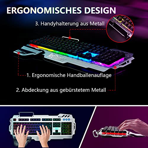 RedThunder K900 Halbmechanisch Gaming Tastatur [Version 2024], QWERTZ DEUTSCH Layout, RGB Beleuchtete Tastatur, Ganzmetallpaneel, 26 Tasten Anti-Ghosting, Tastatur Für PC/Laptop/Xbox One Gamer - Image 12