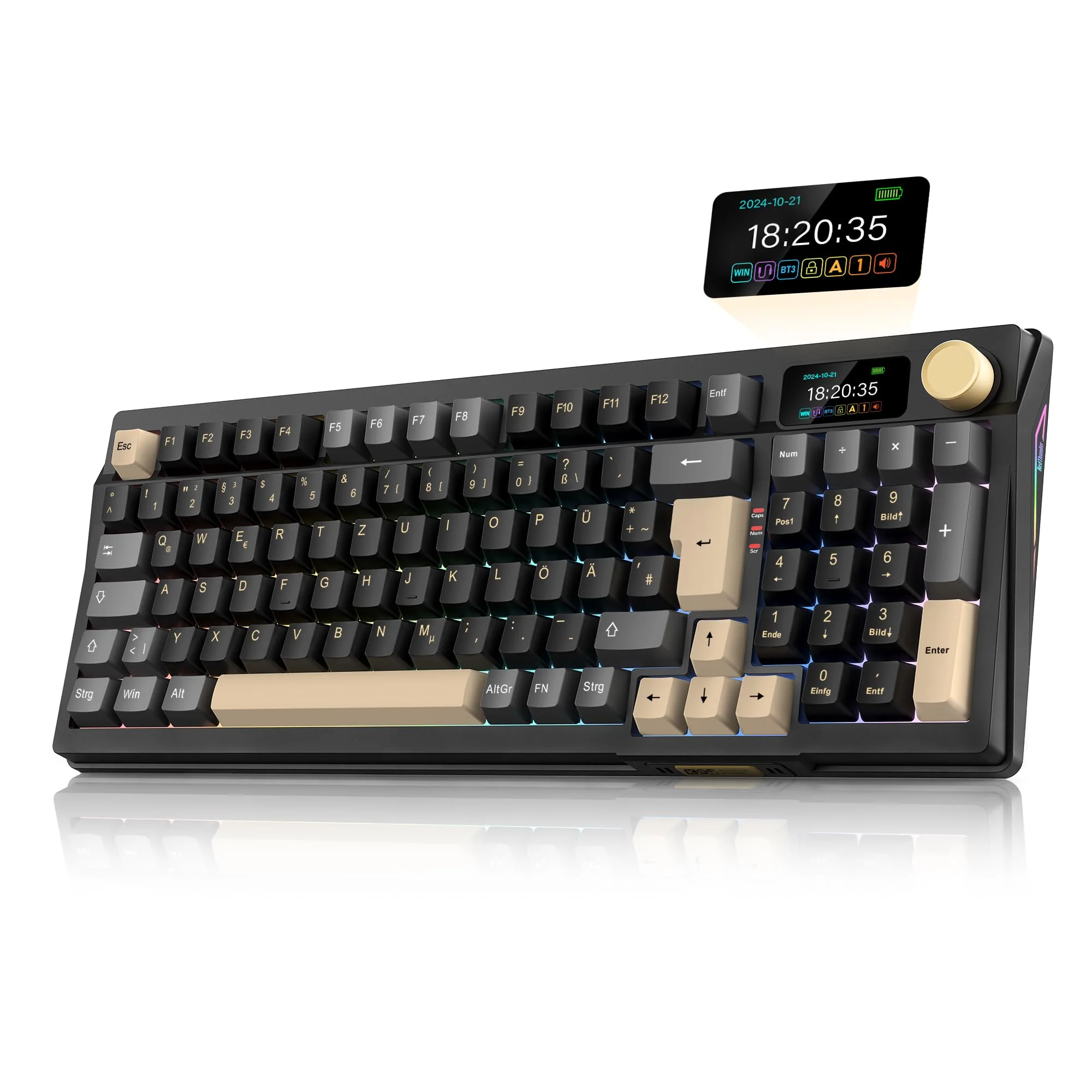 RedThunder K95 Kabellose Mechanische Gaming-Tastatur mit 1,88” Display & Knopf, QWERTZ 96 Tasten, Gasket, BT/USB-C/2,4GHz, Software, Hot-swap, Linear-Pink-Schalter, RGB, PBT-Tastenkappen, 8000mAh. - Image 6