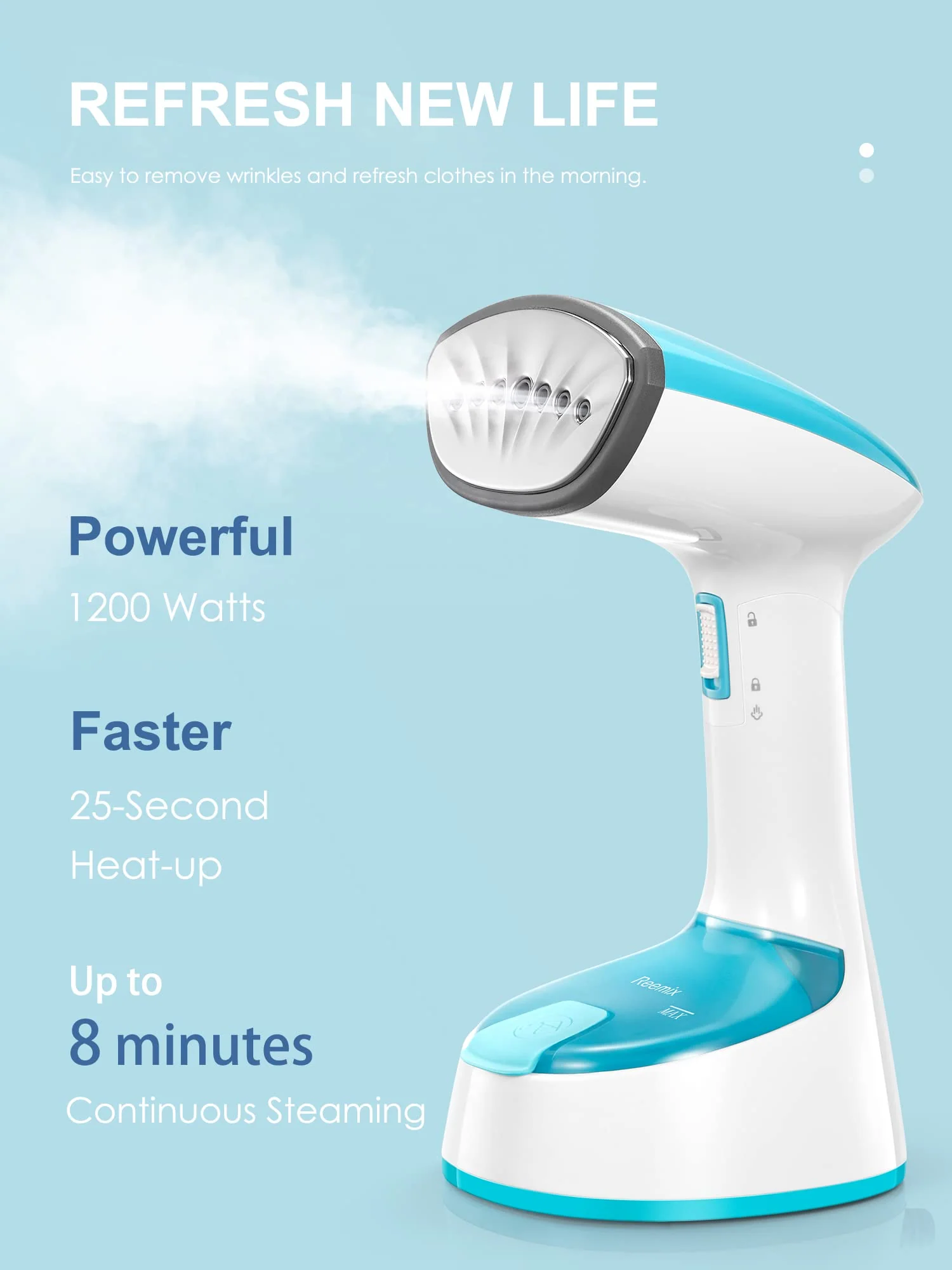 Reemix Tragbarer Dampfglätter, 1200W Kompakt und Faltbar Dampfglätter, 20g/min Dampf, 20S schnelles Aufheizen,Kein Bügelbrett erforderlich, Für Familie, Büro und Reisen, 220V (Blau) - Image 3