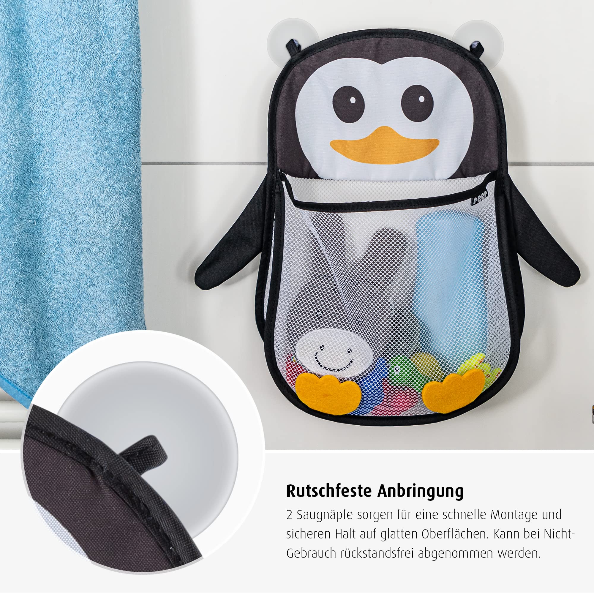 Reer MyHappyPingu Badespielzeug-Netz, hygienische Aufbewahrung für Badewannenspielzeug, Wannenablage - Image 6