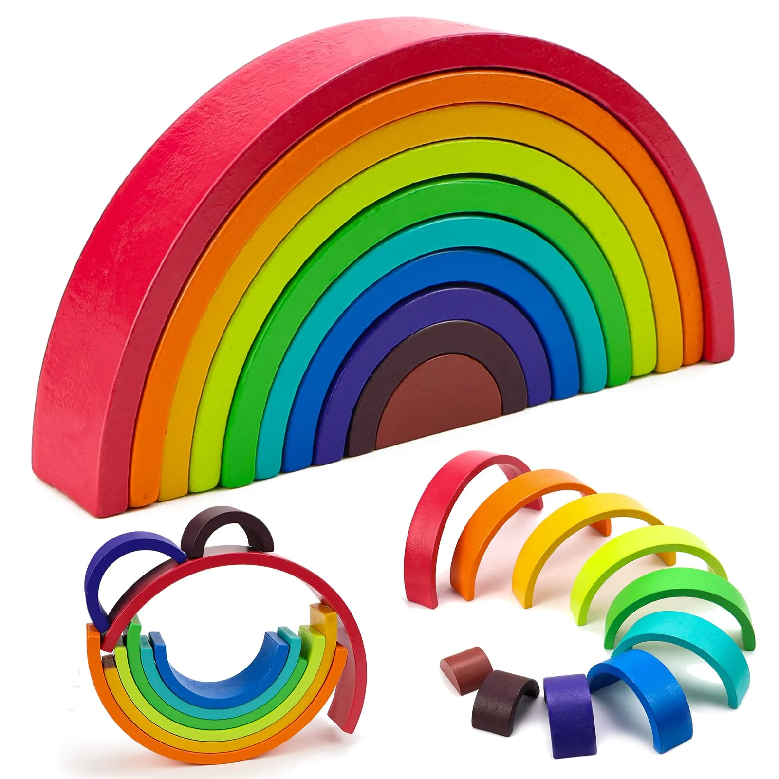 Regenbogen Holz Spielzeug Regenbogen Bausteine Holz Vorschule Stapeln Spielzeug 10 Teiliger Bogen für Kinder 18.5x9.5x3cm (10 Farben)