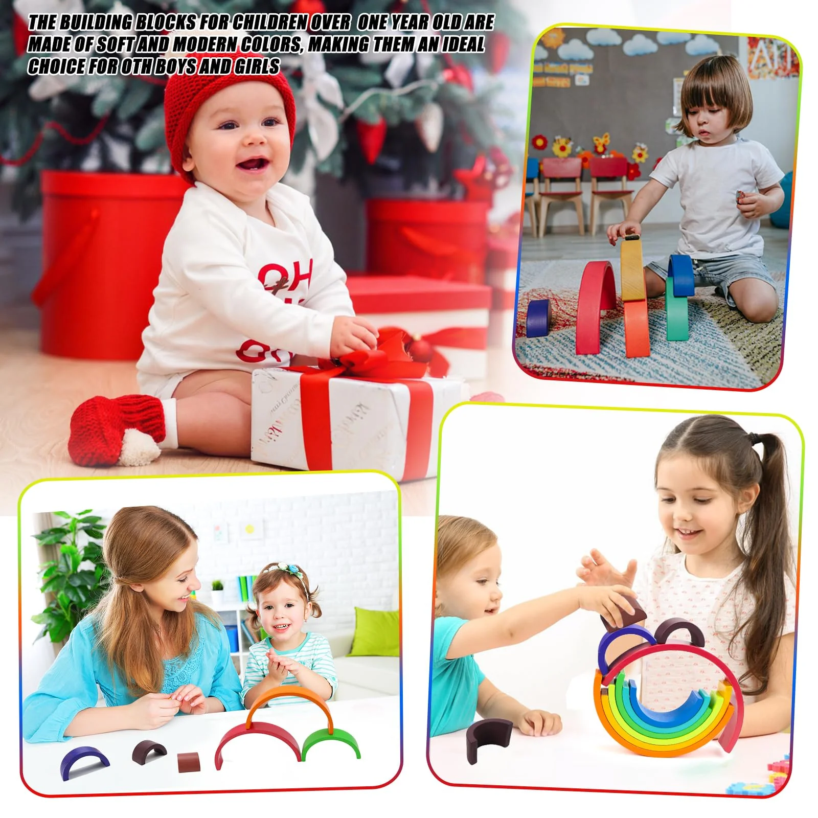 Regenbogen Holz Spielzeug Regenbogen Bausteine Holz Vorschule Stapeln Spielzeug 10 Teiliger Bogen für Kinder 18.5x9.5x3cm (10 Farben) - Image 4