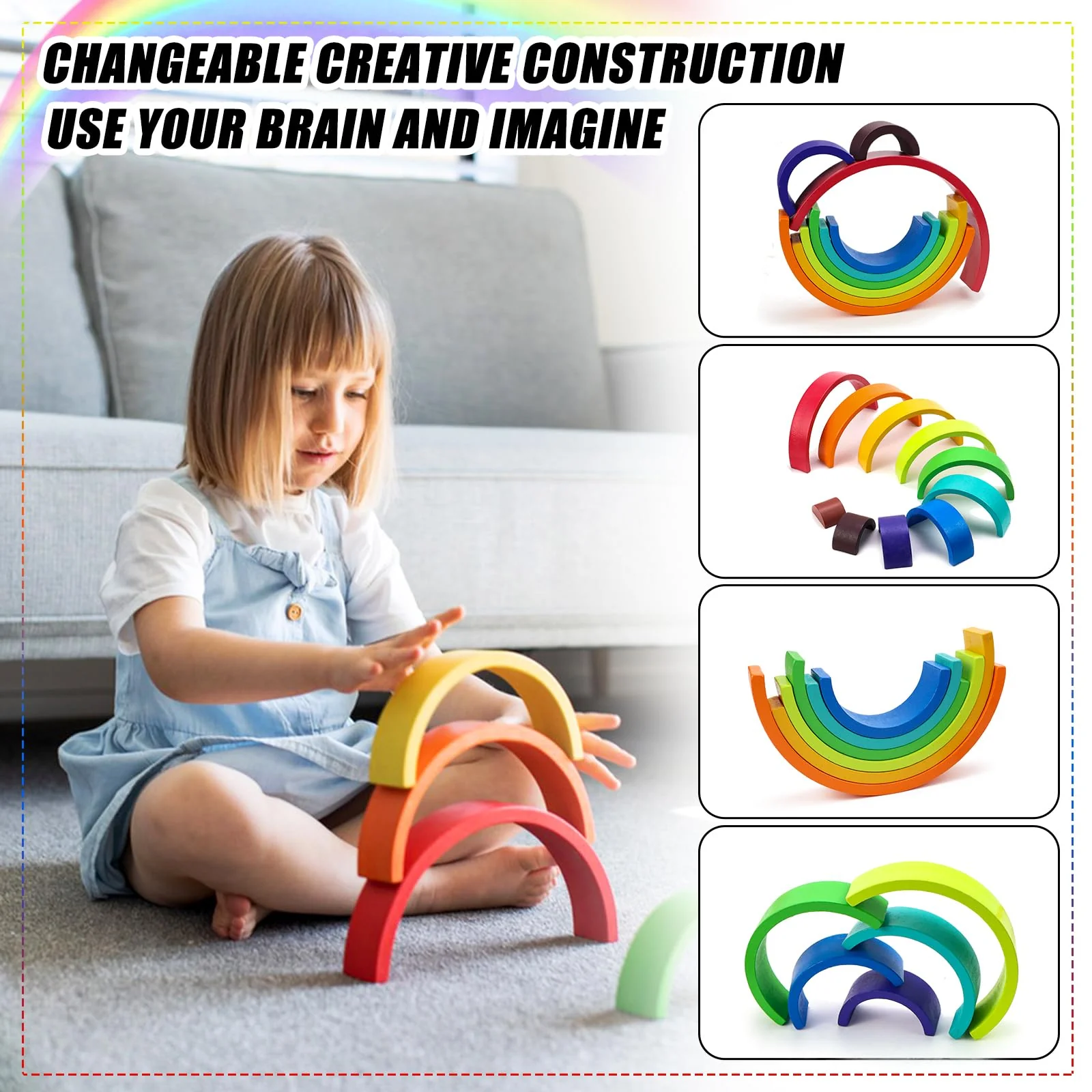 Regenbogen Holz Spielzeug Regenbogen Bausteine Holz Vorschule Stapeln Spielzeug 10 Teiliger Bogen für Kinder 18.5x9.5x3cm (10 Farben) - Image 5