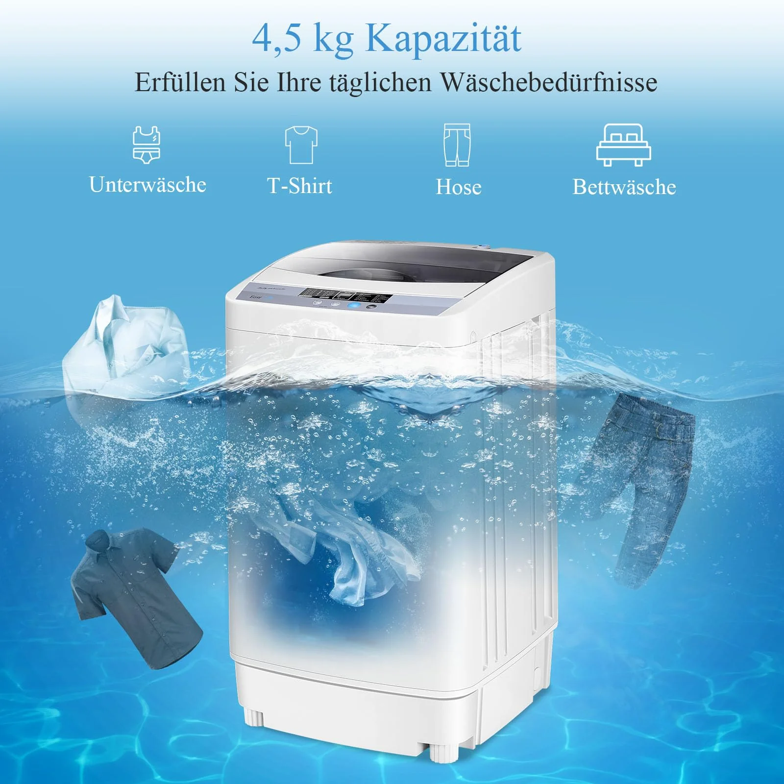 RELAX4LIFE 4,5 kg Vollautomatische Waschmaschine, Waschvollautomat mit Pumpe & Schleuder, Toplader Miniwaschmaschine mit LED-Display & 10 Programmauswahl, 310W/240W, 50 x 50 x 85 cm, Grau - Image 12