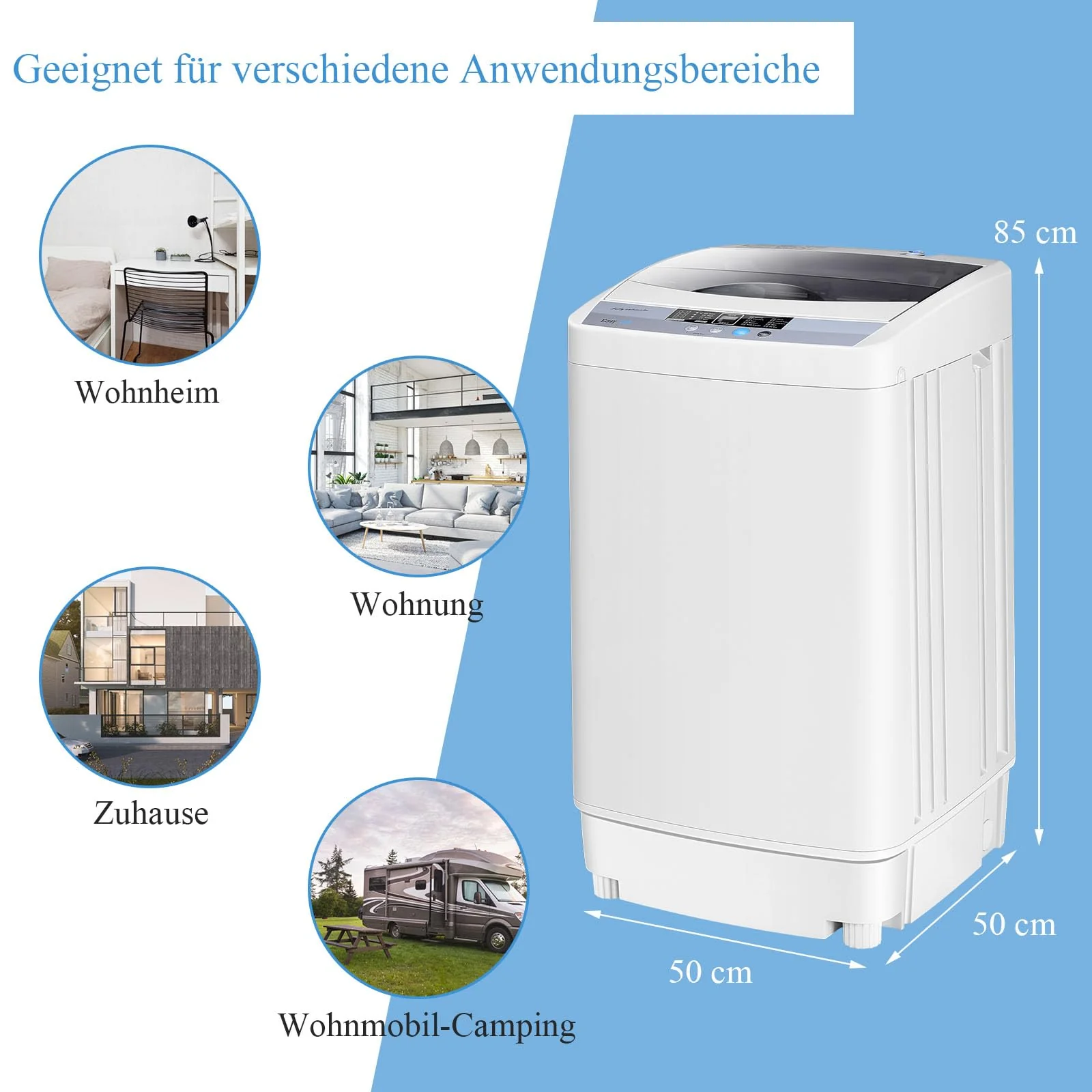 RELAX4LIFE 4,5 kg Vollautomatische Waschmaschine, Waschvollautomat mit Pumpe & Schleuder, Toplader Miniwaschmaschine mit LED-Display & 10 Programmauswahl, 310W/240W, 50 x 50 x 85 cm, Grau - Image 2