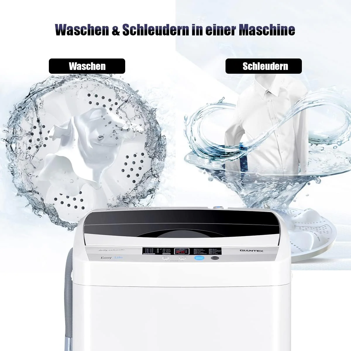 RELAX4LIFE 4,5 kg Vollautomatische Waschmaschine, Waschvollautomat mit Pumpe & Schleuder, Toplader Miniwaschmaschine mit LED-Display & 10 Programmauswahl, 310W/240W, 50 x 50 x 85 cm, Grau - Image 7
