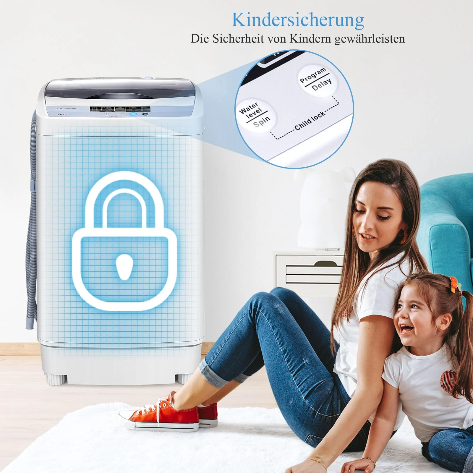 RELAX4LIFE 4,5 kg Vollautomatische Waschmaschine, Waschvollautomat mit Pumpe & Schleuder, Toplader Miniwaschmaschine mit LED-Display & 10 Programmauswahl, 310W/240W, 50 x 50 x 85 cm, Grau - Image 9