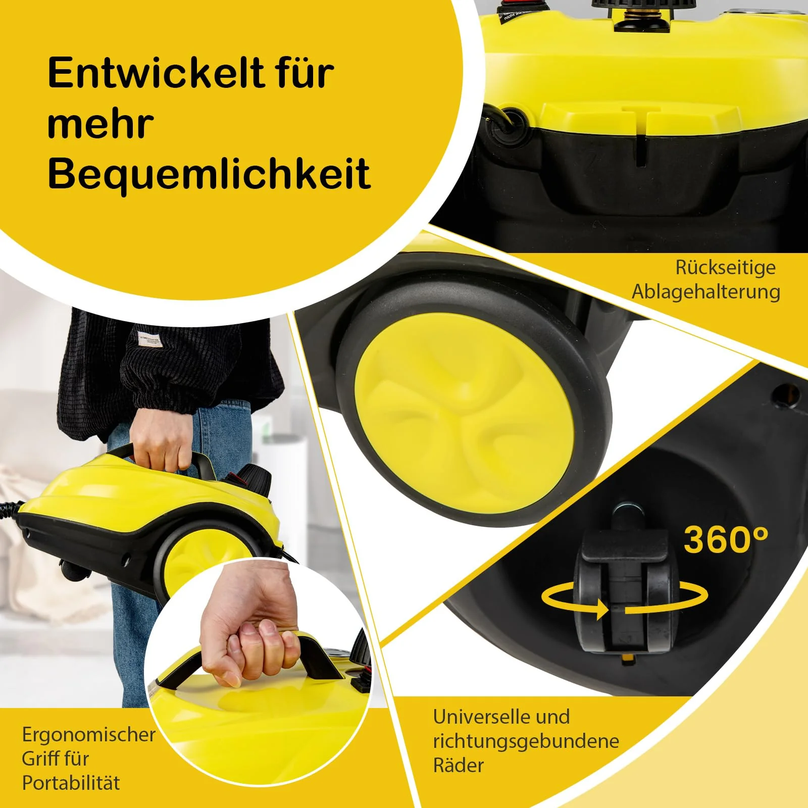 RELAX4LIFE Dampfreiniger, Dampfdruck: 5 bar, Leistung: 2000 W, Flächenleistung: 108 m², Tank: 1,8 L, Aufheizzeit: 8 min., mit Bodenreinigungsset, Düsen, für Teppiche, Boden, Fliese, Fenster, Sofa - Image 6