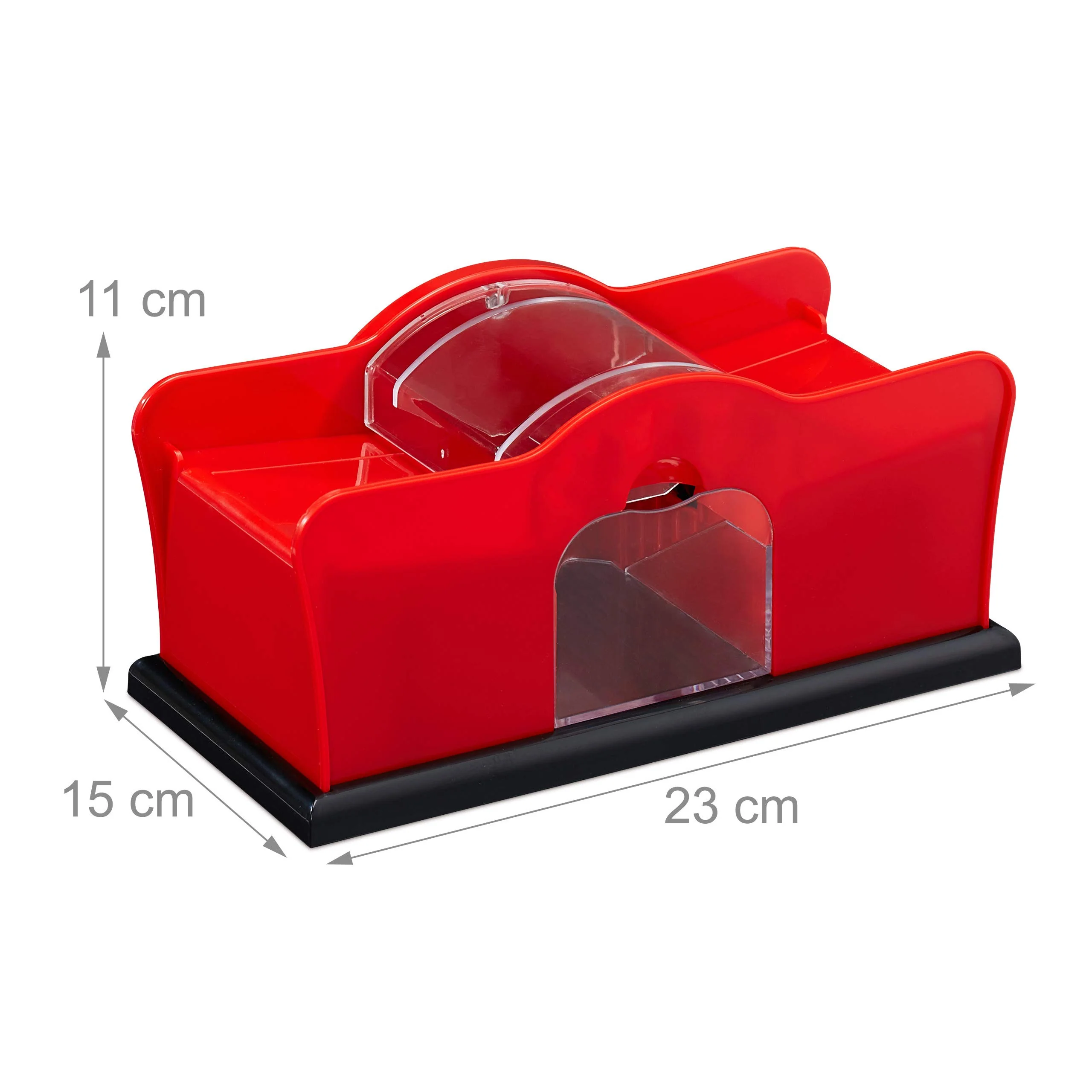 Relaxdays 10031555 Kartenmischmaschine, 2 Decks, Kurbel, manuelles Mischgerät für Spielkarten bis 91 mm, Kunststoff, rot/schwarz - Image 6