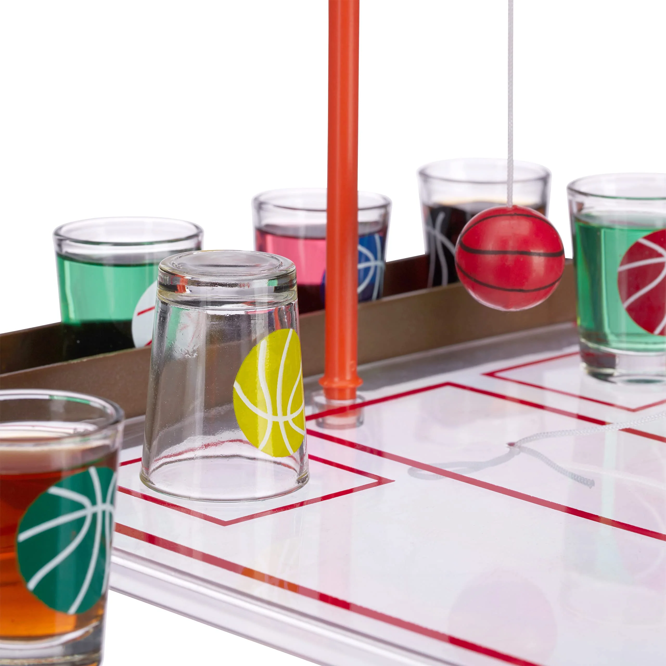 Relaxdays Basketball Trinkspiel, lustig, 6 Glas Shotgläser, Korb + Ball, Partyspiel HxBxT 22,5 x 24 x 44 cm, transparent - Image 3