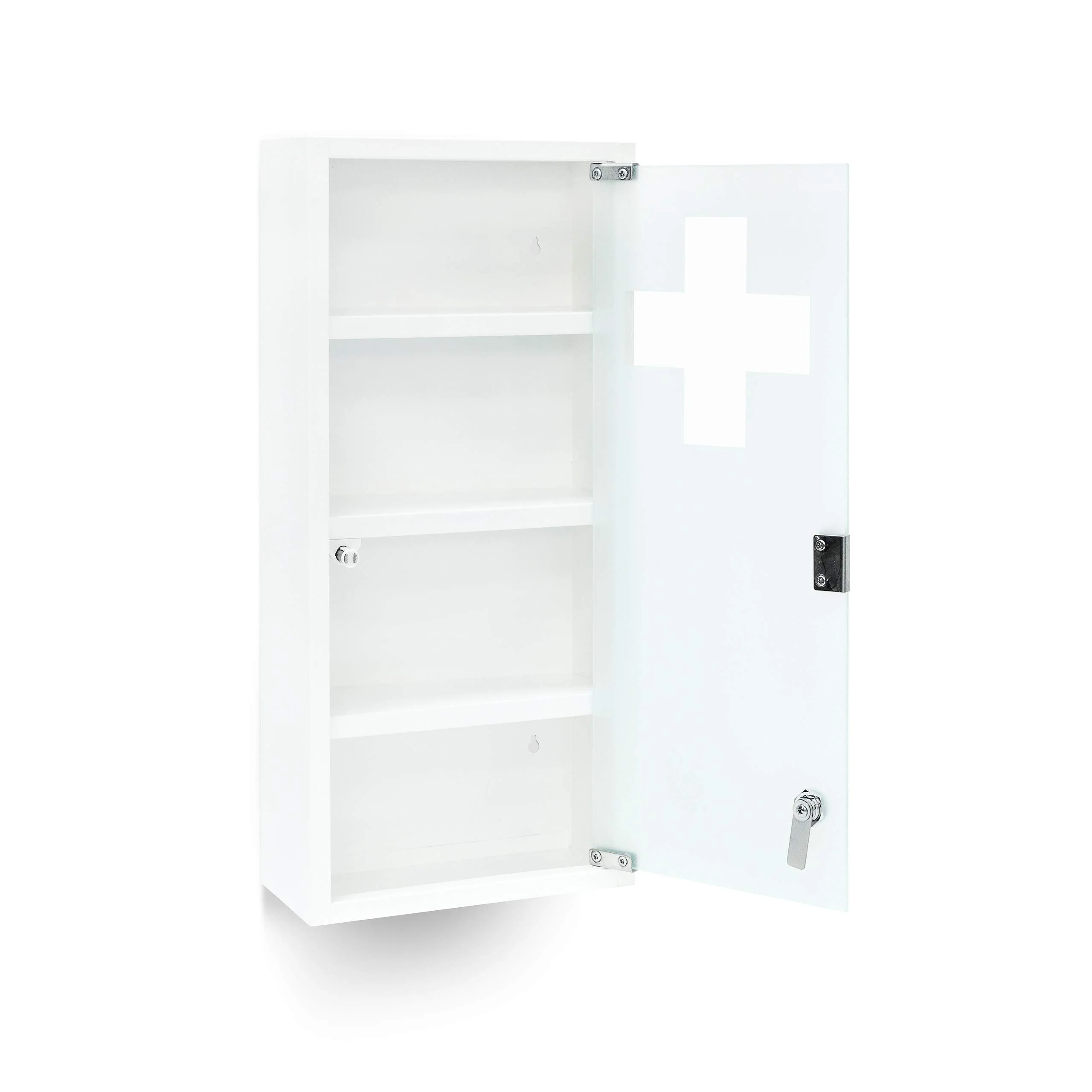 Relaxdays Medizinschrank EMERGENCY XXL Medikamentenschrank Metall und Glas Apothekerschrank fürs Bad HxBxT 57 x 27 x 12 cm mit magnetischer Glas-Tür 4 Ablagen für Medikamente und Verbandszeug, weiß - Image 5
