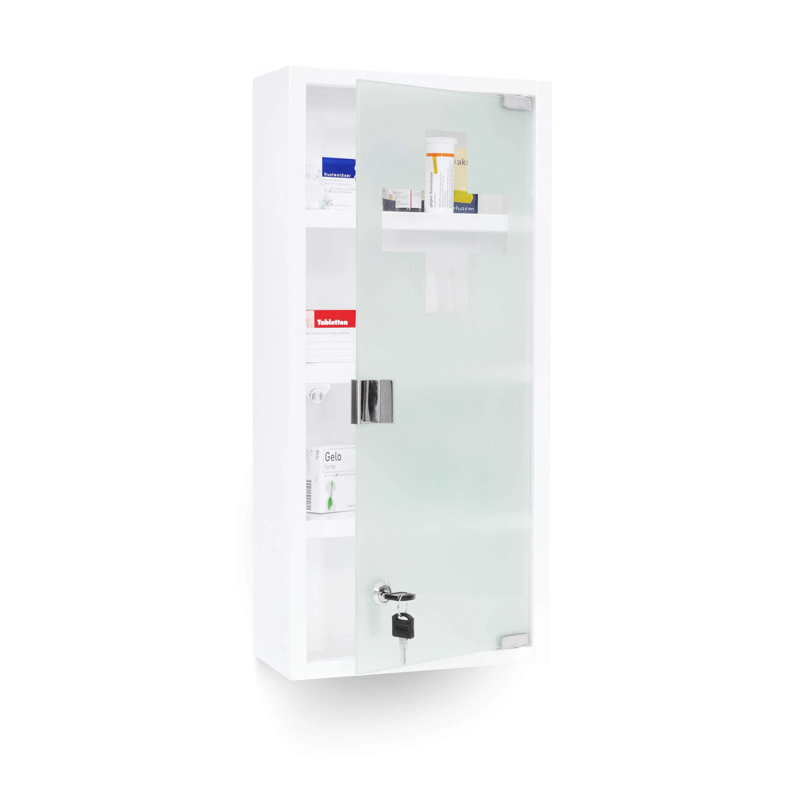 Relaxdays Medizinschrank EMERGENCY XXL Medikamentenschrank Metall und Glas Apothekerschrank fürs Bad HxBxT 57 x 27 x 12 cm mit magnetischer Glas-Tür 4 Ablagen für Medikamente und Verbandszeug, weiß - Image 8
