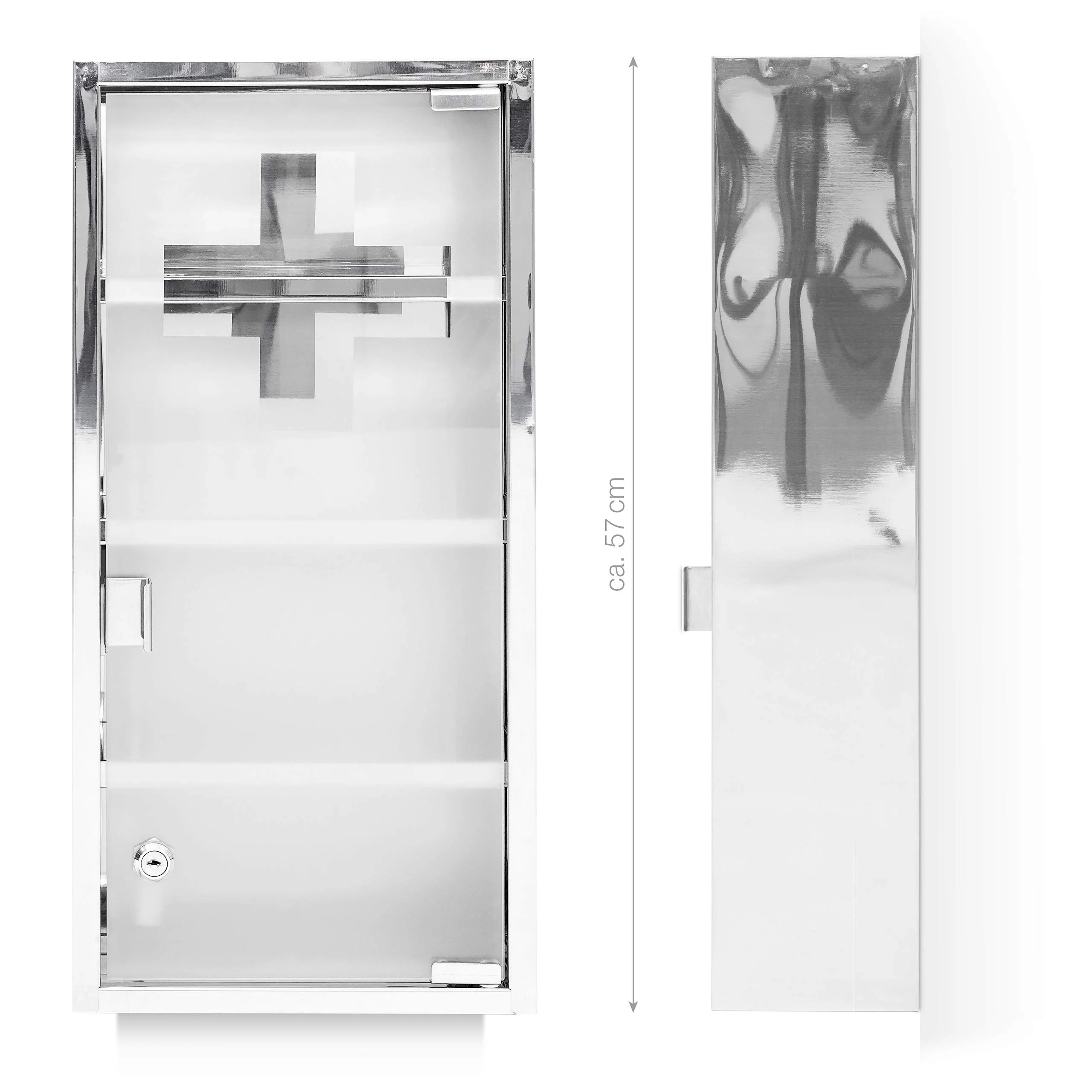 Relaxdays Medizinschrank groß H x B x T: 57 x 27 x 12 cm Apothekerschrank mit 4 Ablagen Arzneischrank Medikamentenschrank für Erste Hilfe aus glänzendem Metall mit Milchglas Tür abschließbar, silber - Image 9