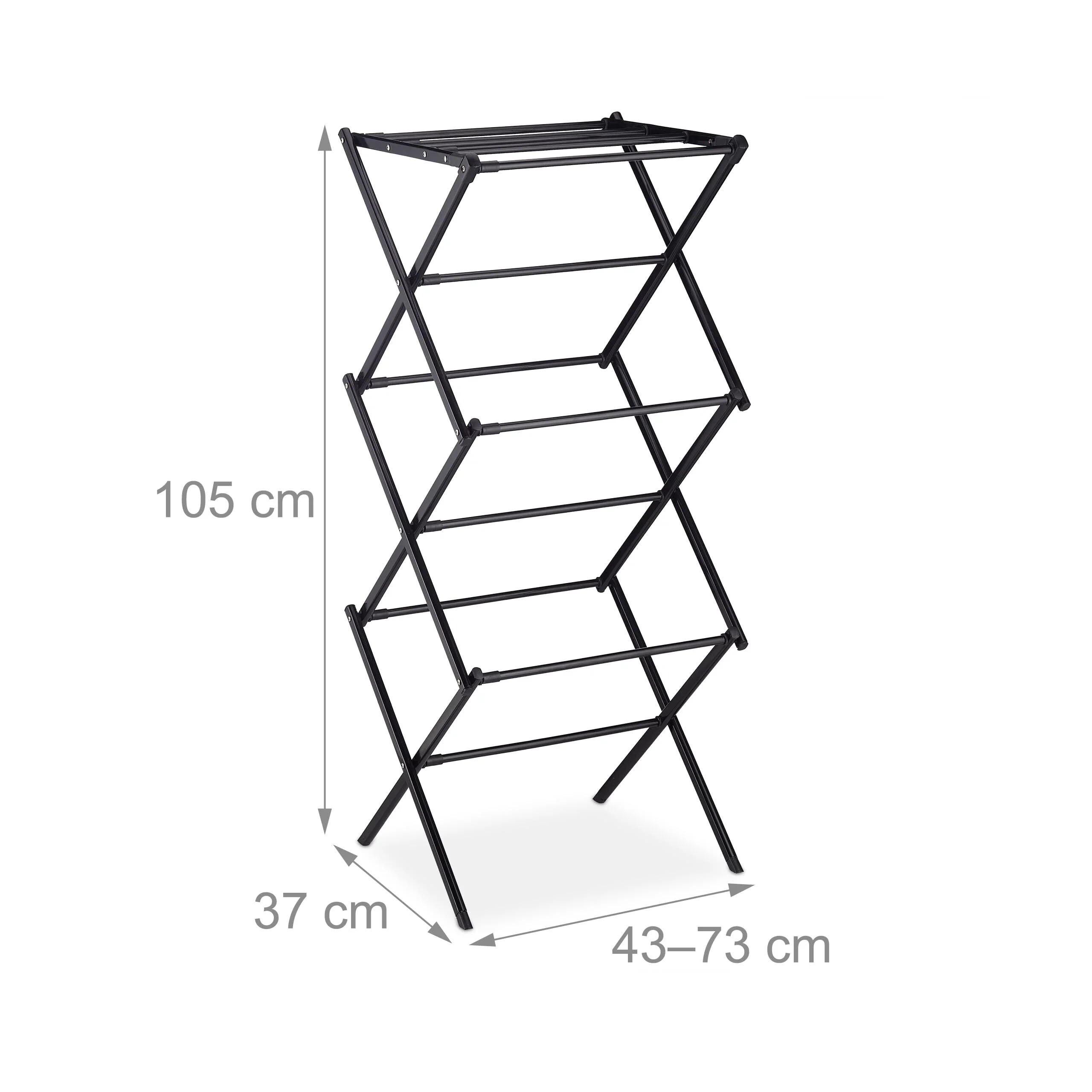 Relaxdays Wäscheständer klappbar, 11 Stangen auf 6 Ebenen, HBT: 105x73x37 cm, ausziehbarer Wäscheturm, Metall, schwarz - Image 3